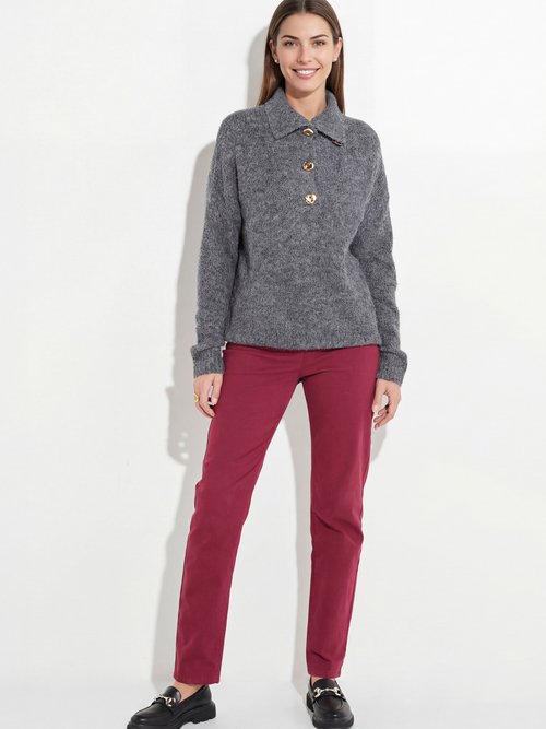 Pull camionneur avec laine + boutons métal Femme Gris IA-AR932 SF1