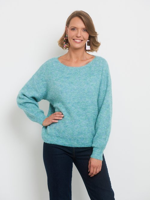Pull chaud col bateau avec épaules tombantes Femme Vert IA-AR548 FA2