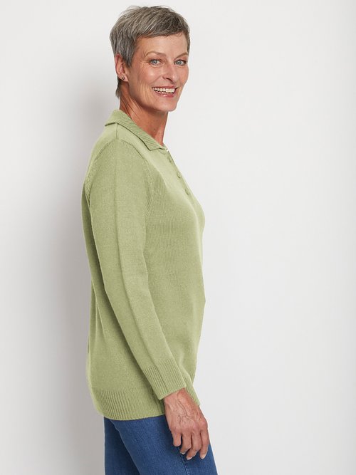 Pull col polo maille épaisse Femme Vert PROMESSE DR1