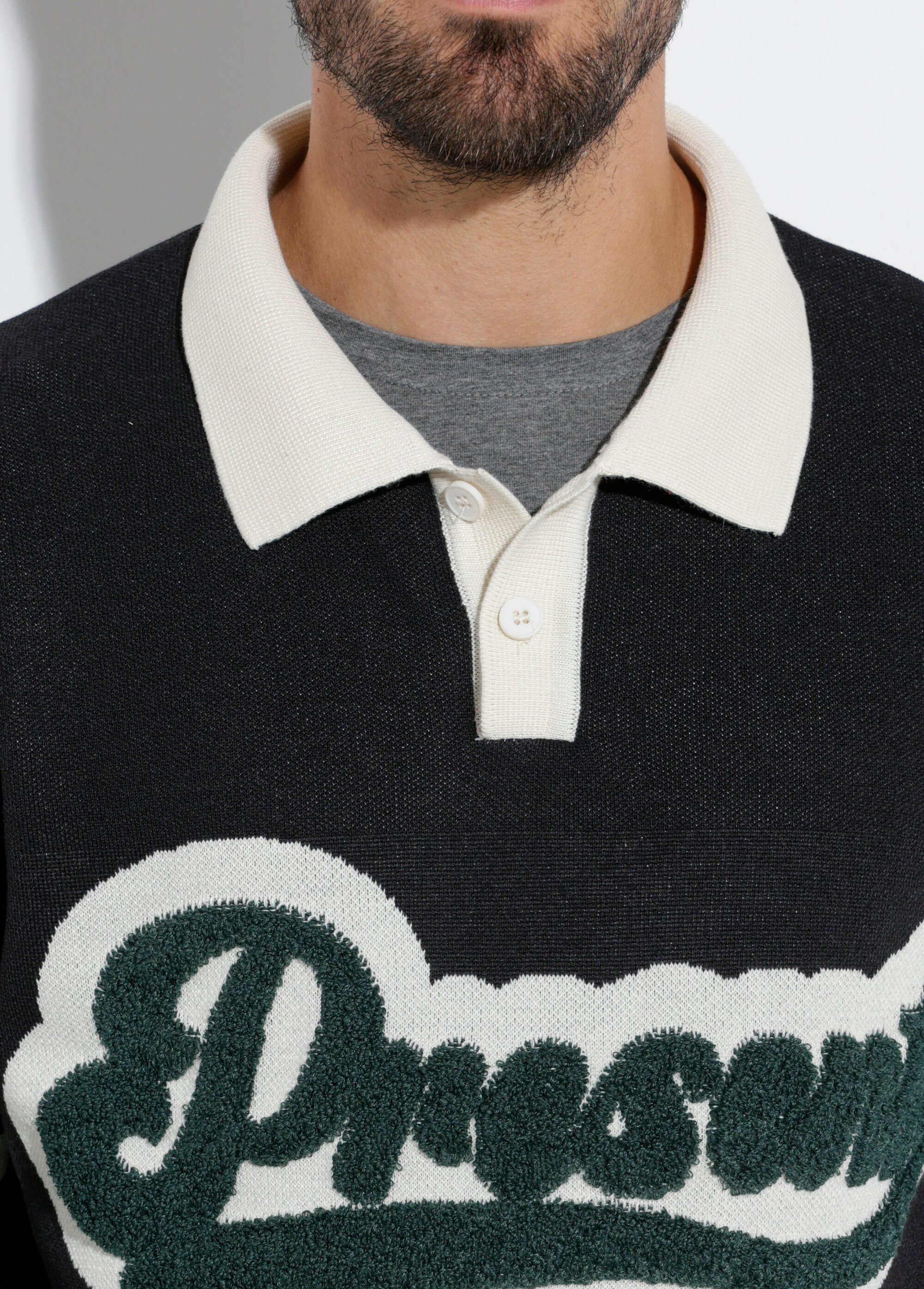 Pull col polo message maille bouclette