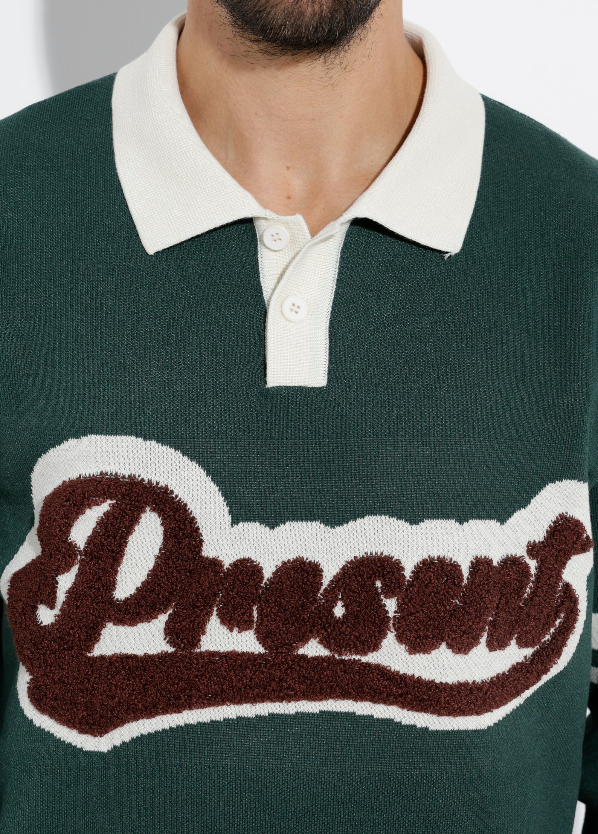 Pull col polo message maille bouclette Homme Vert FRI2206DZ DE1