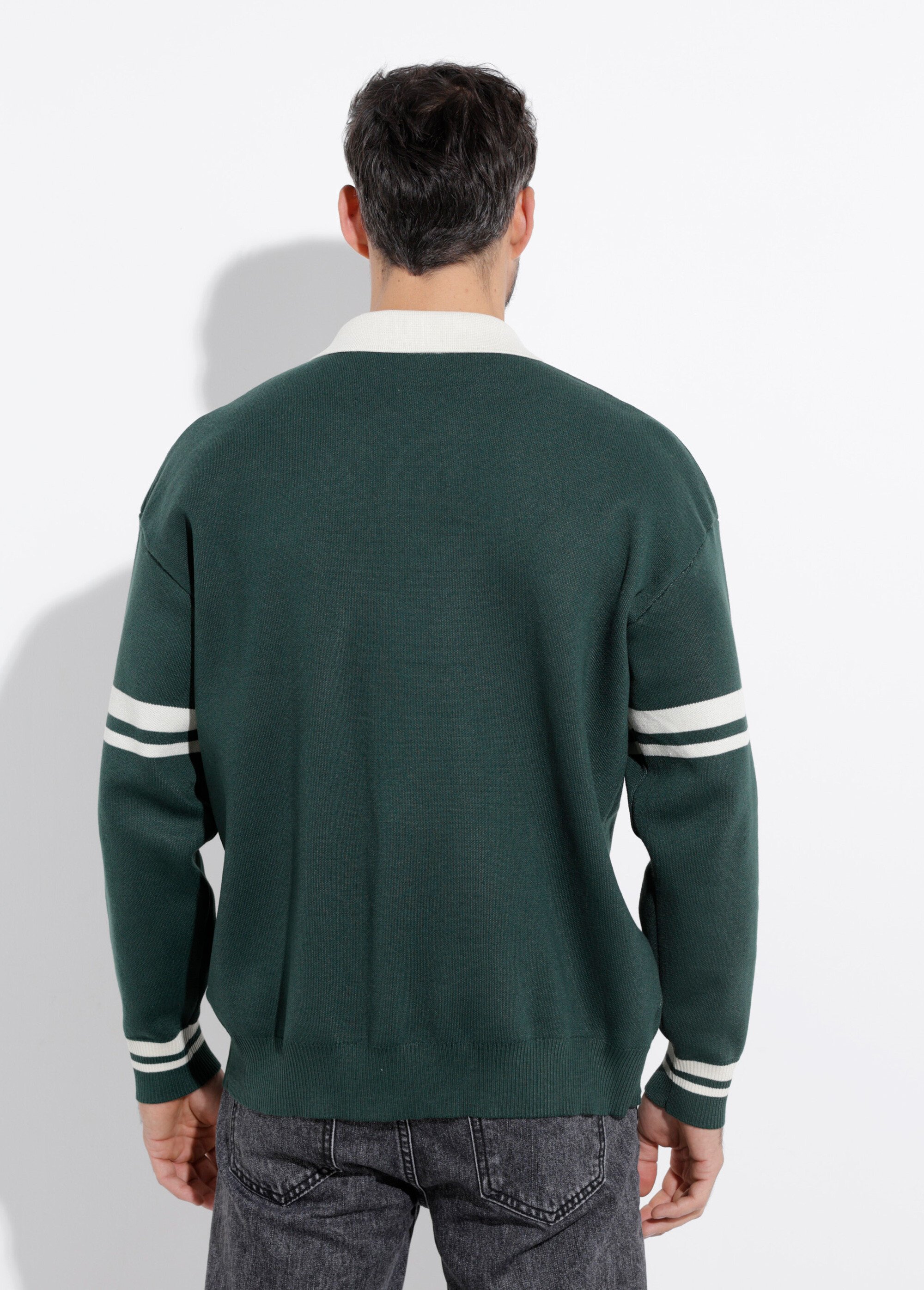 Pull col polo message maille bouclette Homme Vert FRI2206DZ DO1