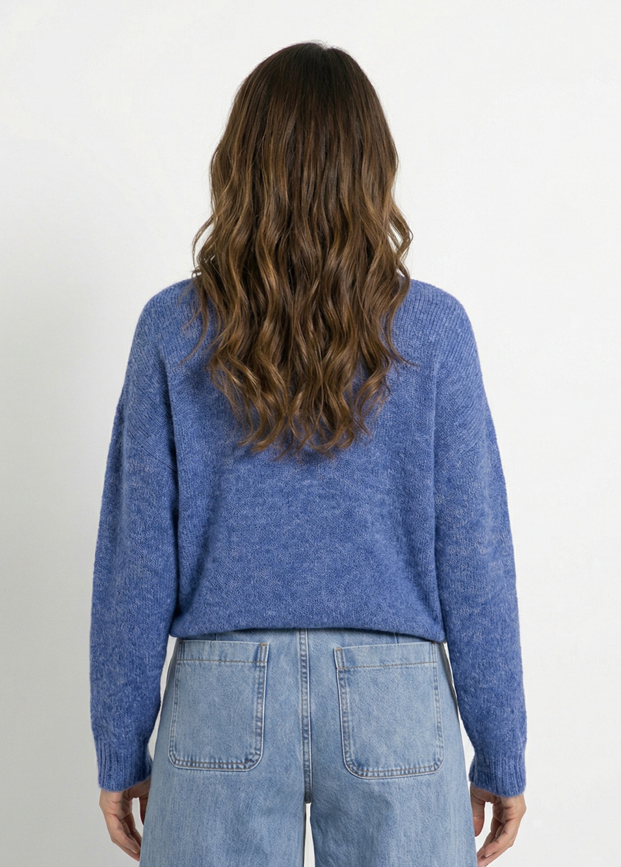 Pull col rond coeurs rayés avec laine Femme Bleu JSM-JP-7981 DO1