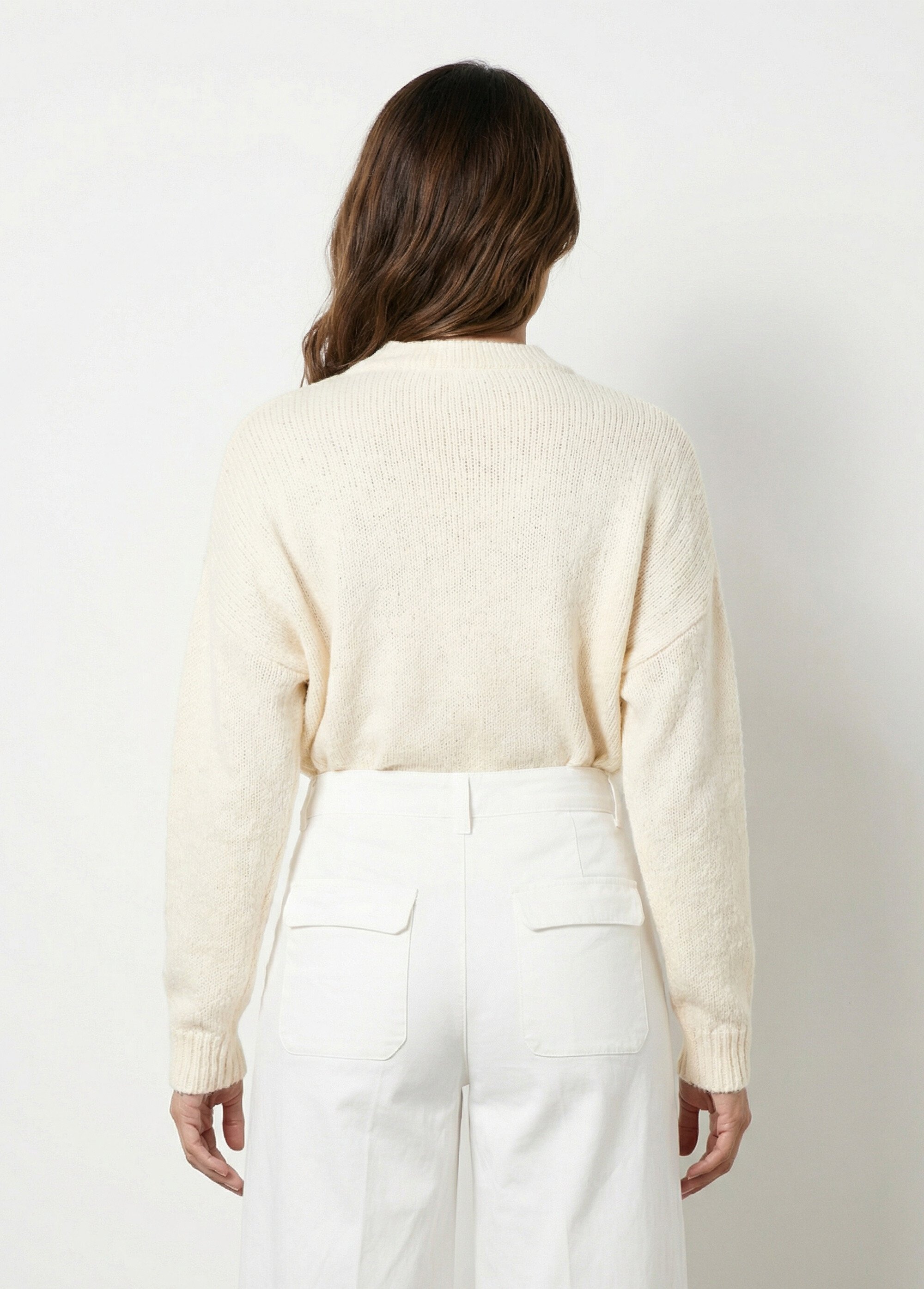 Pull col rond coeurs rayés avec laine