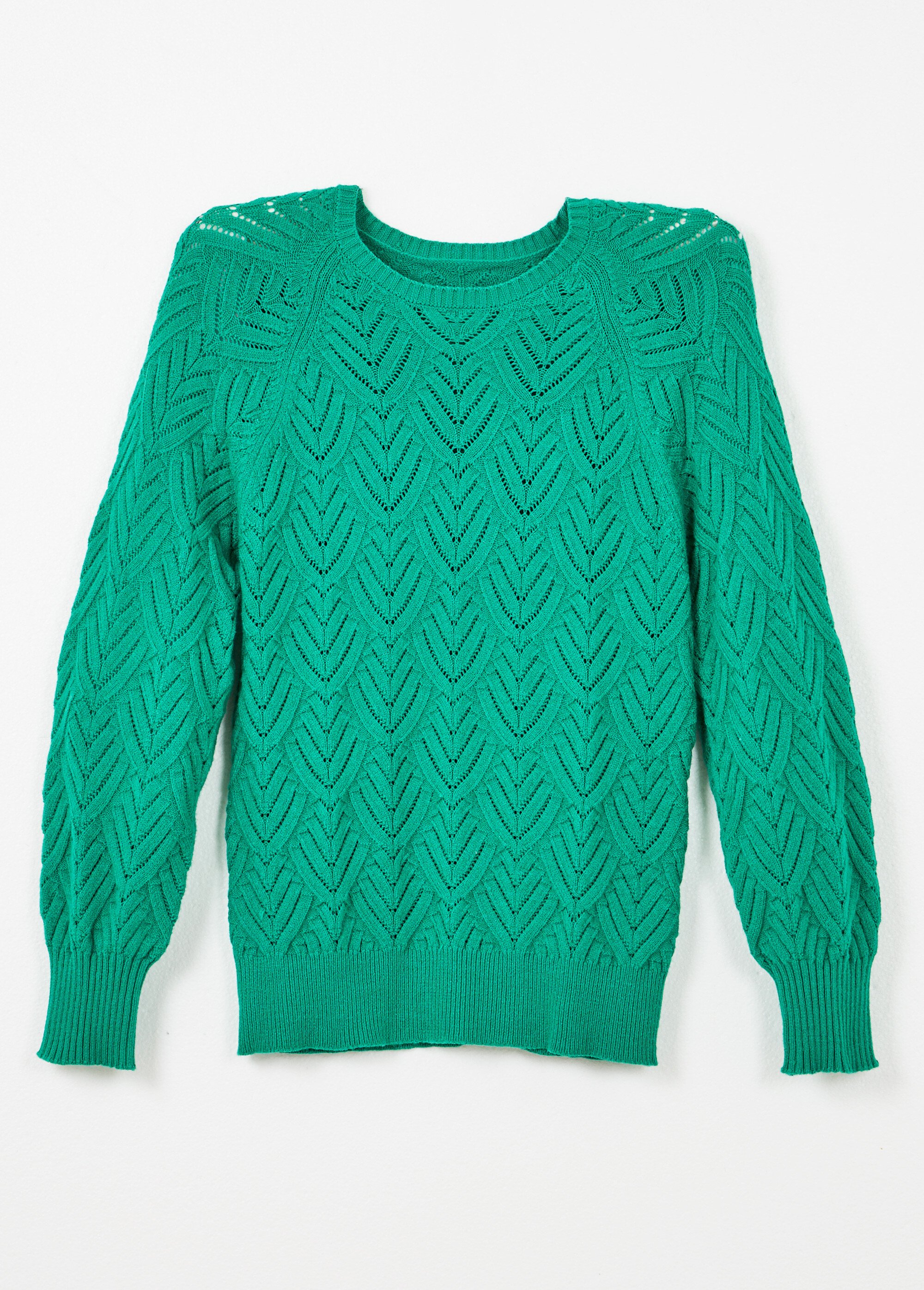 Pull doux court col rond uni ajouré Femme Vert PAVINA AP1