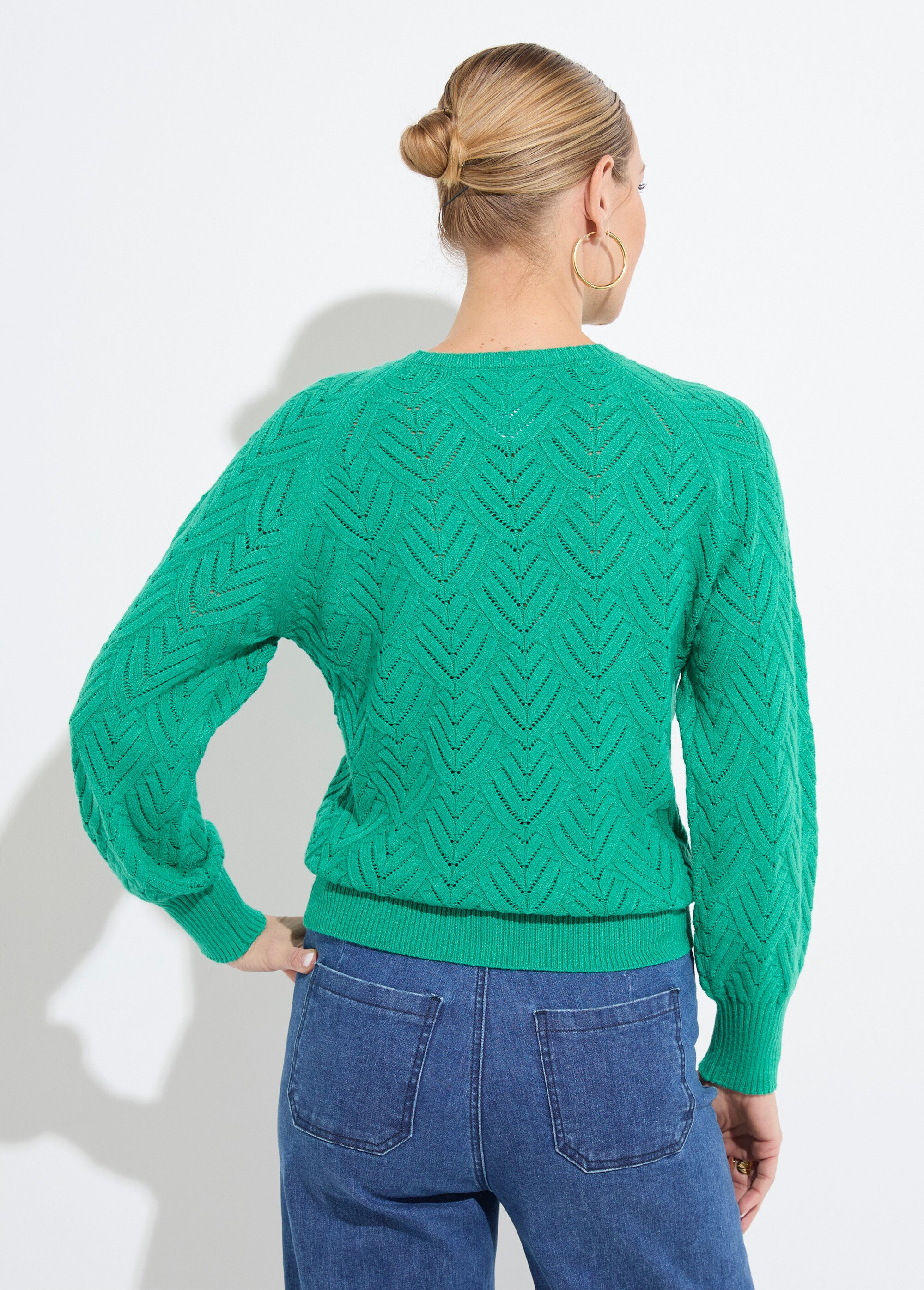 Pull doux court col rond uni ajouré Femme Vert PAVINA DO1