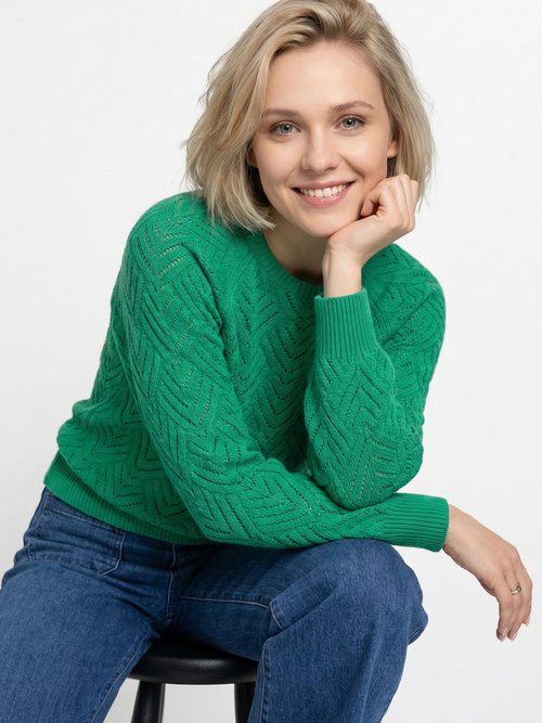 Pull doux court col rond uni ajouré Femme Vert PAVINA MV1