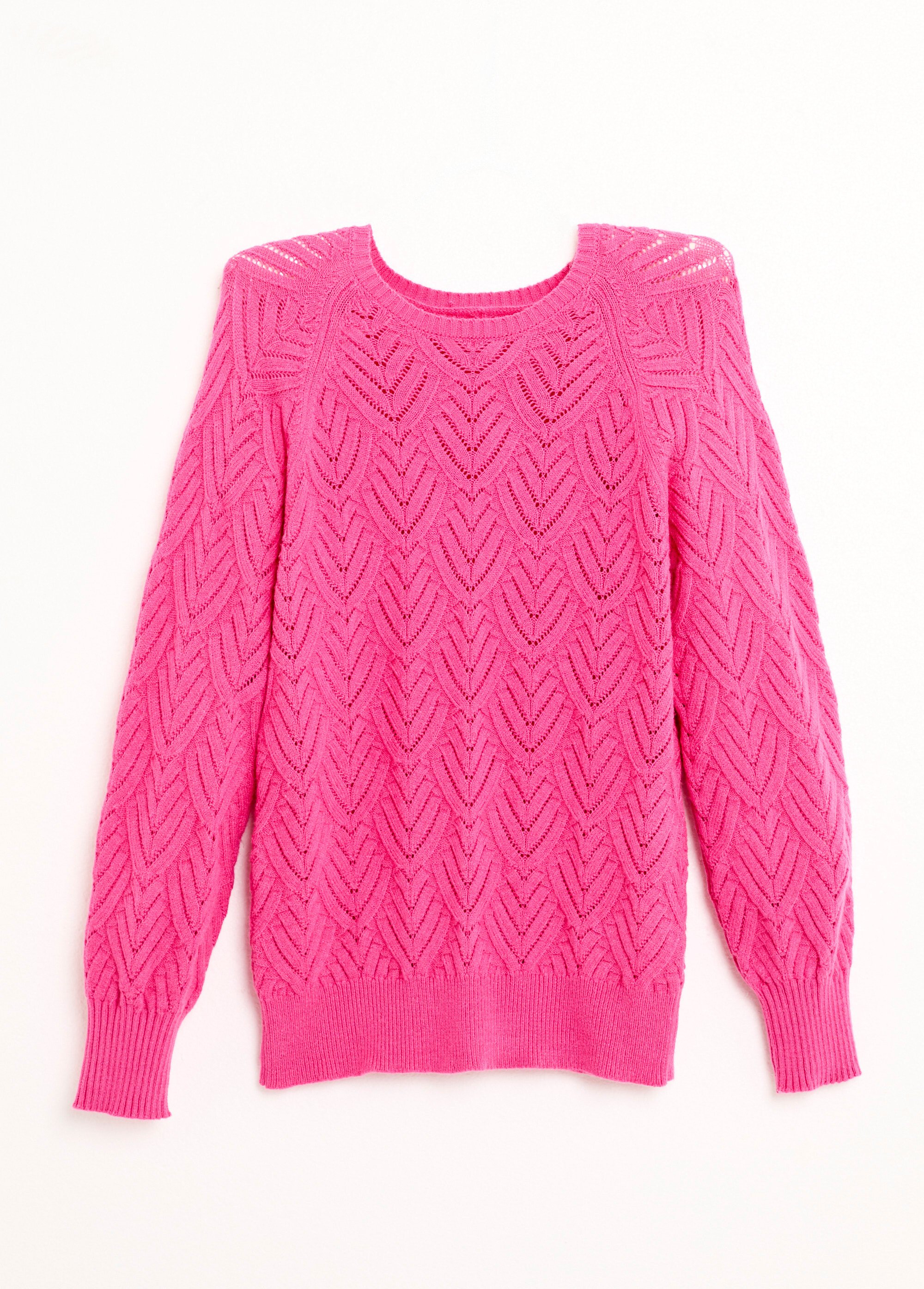 Pull doux court col rond uni ajouré Femme Rose PAVINA AP1