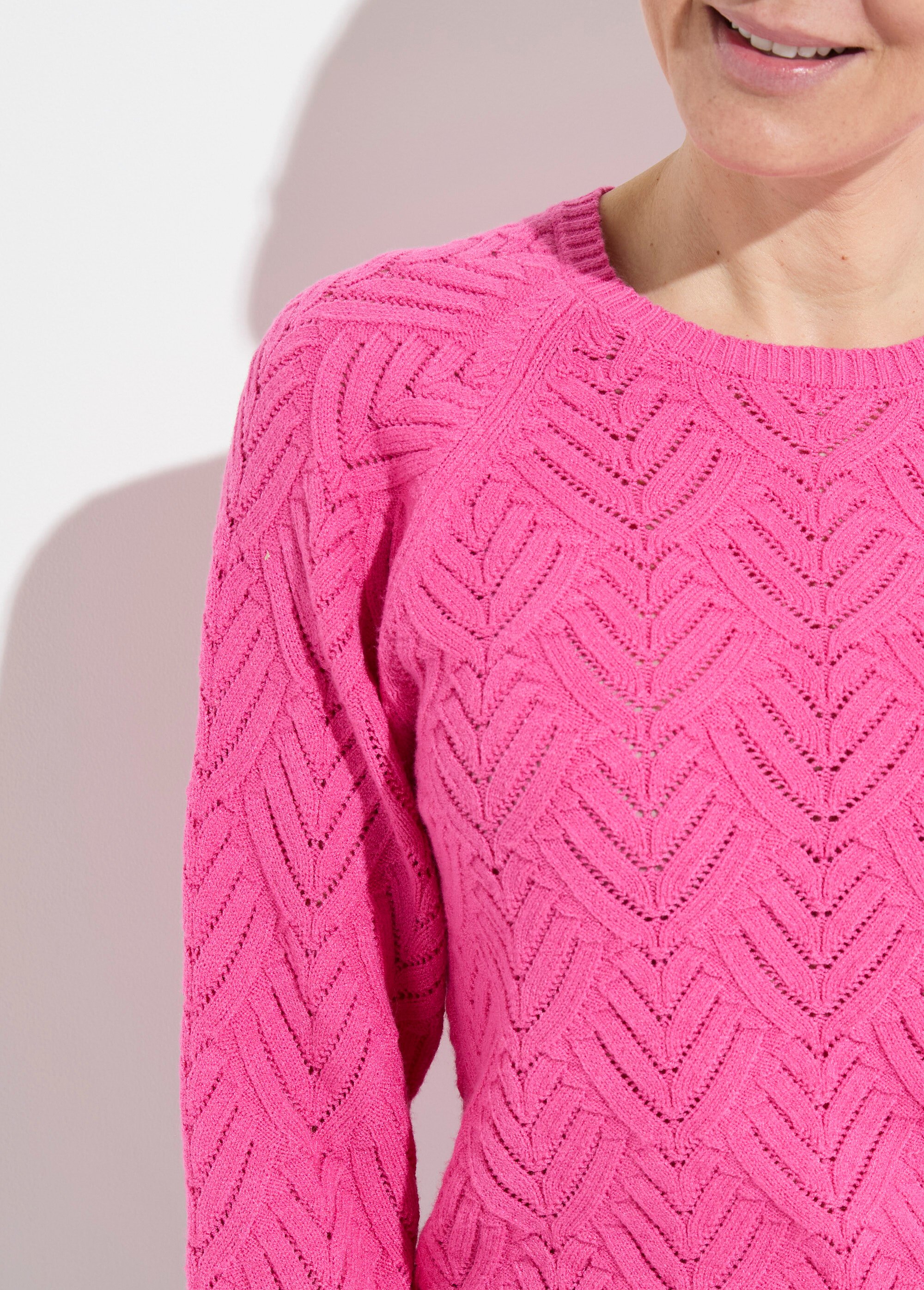 Pull doux court col rond uni ajouré Femme Rose PAVINA DE1