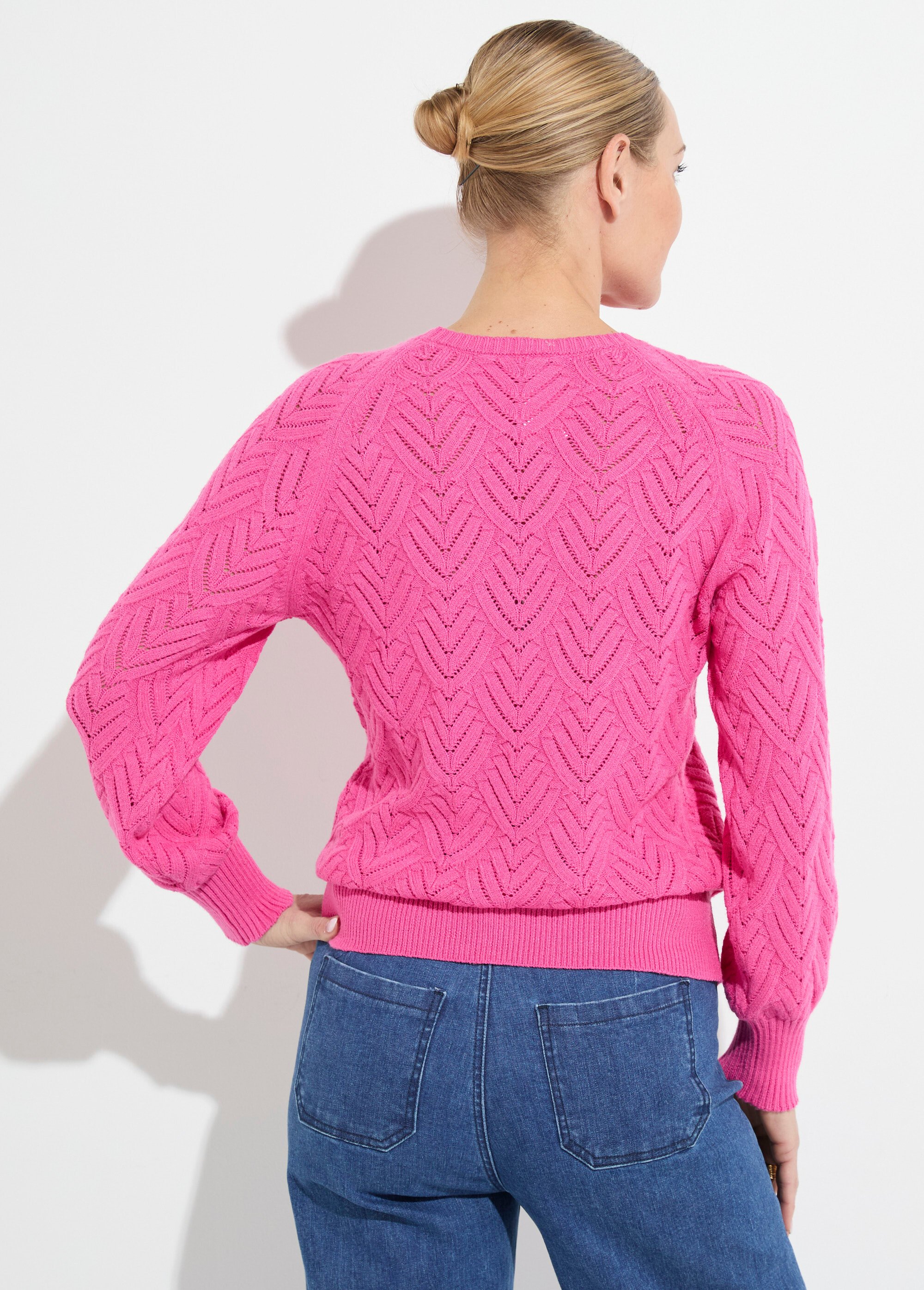Pull doux court col rond uni ajouré Femme Rose PAVINA DO1