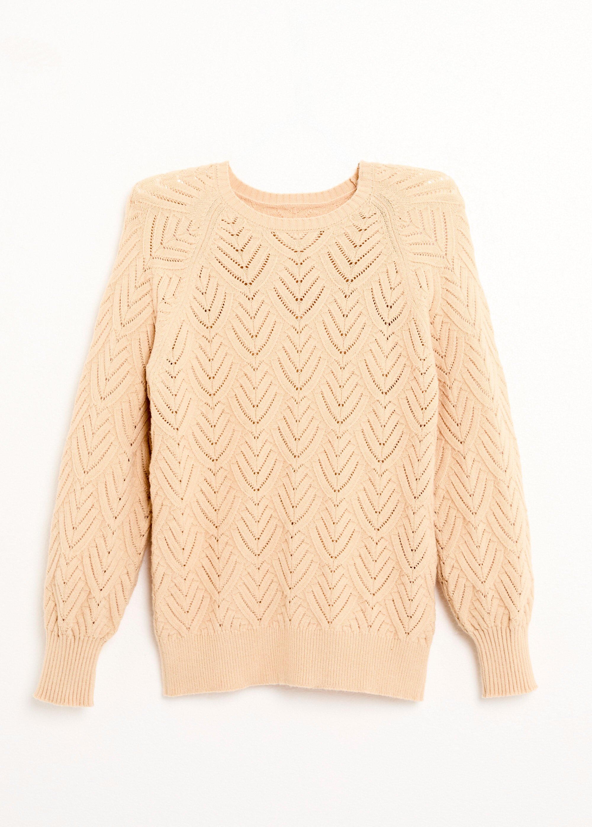 Pull doux court col rond uni ajouré Femme Beige PAVINA AP1