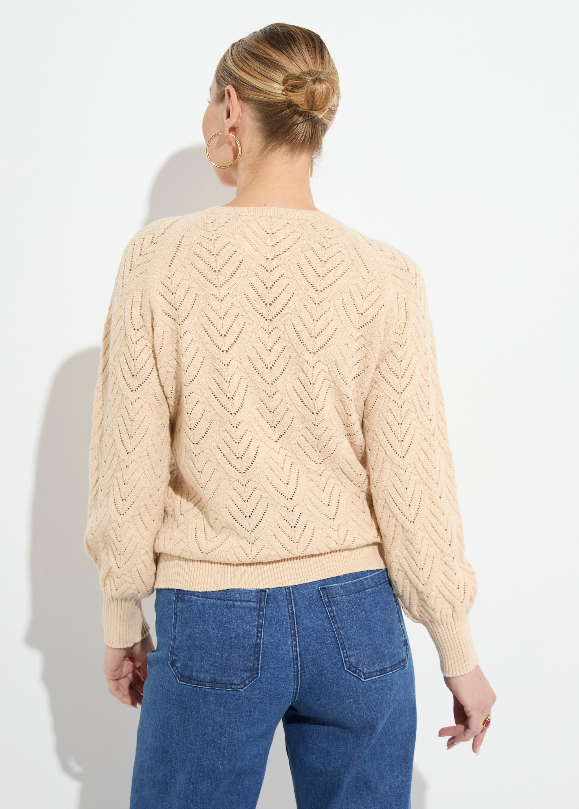 Pull doux court col rond uni ajouré Femme Beige PAVINA DO1