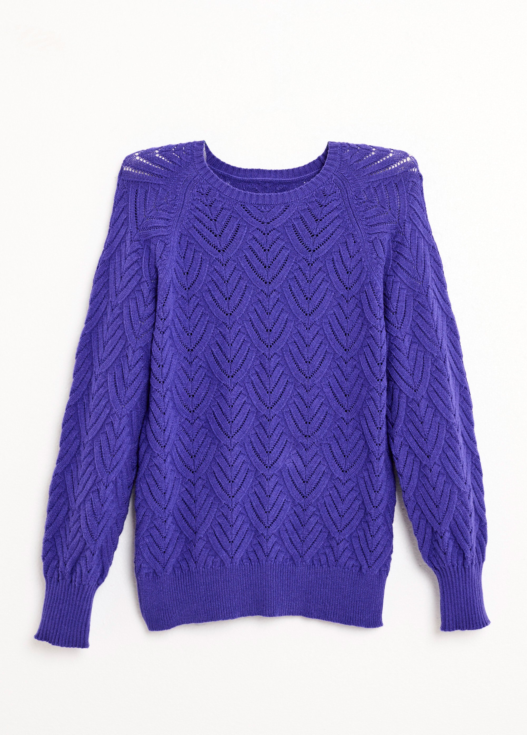 Pull doux court col rond uni ajouré Femme Violet PAVINA AP1