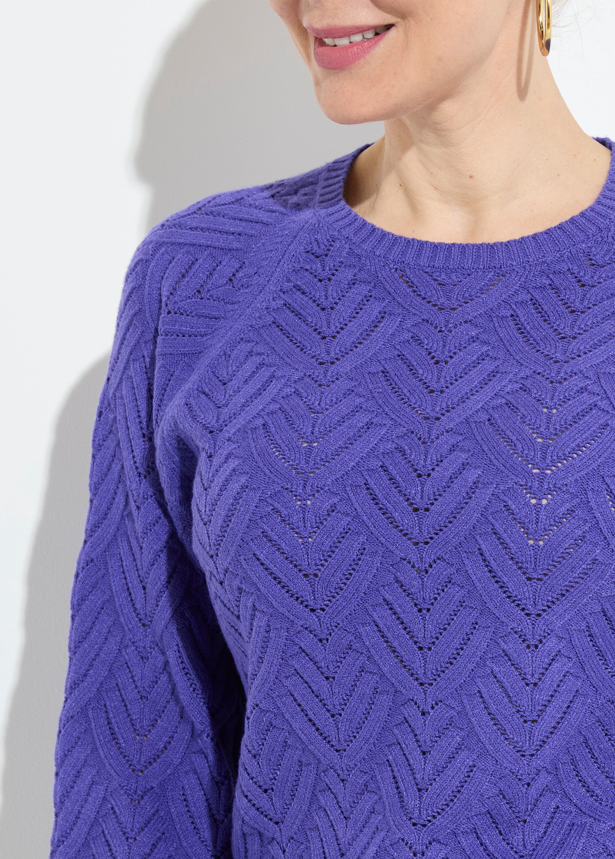 Pull doux court col rond uni ajouré Femme Violet PAVINA DE1