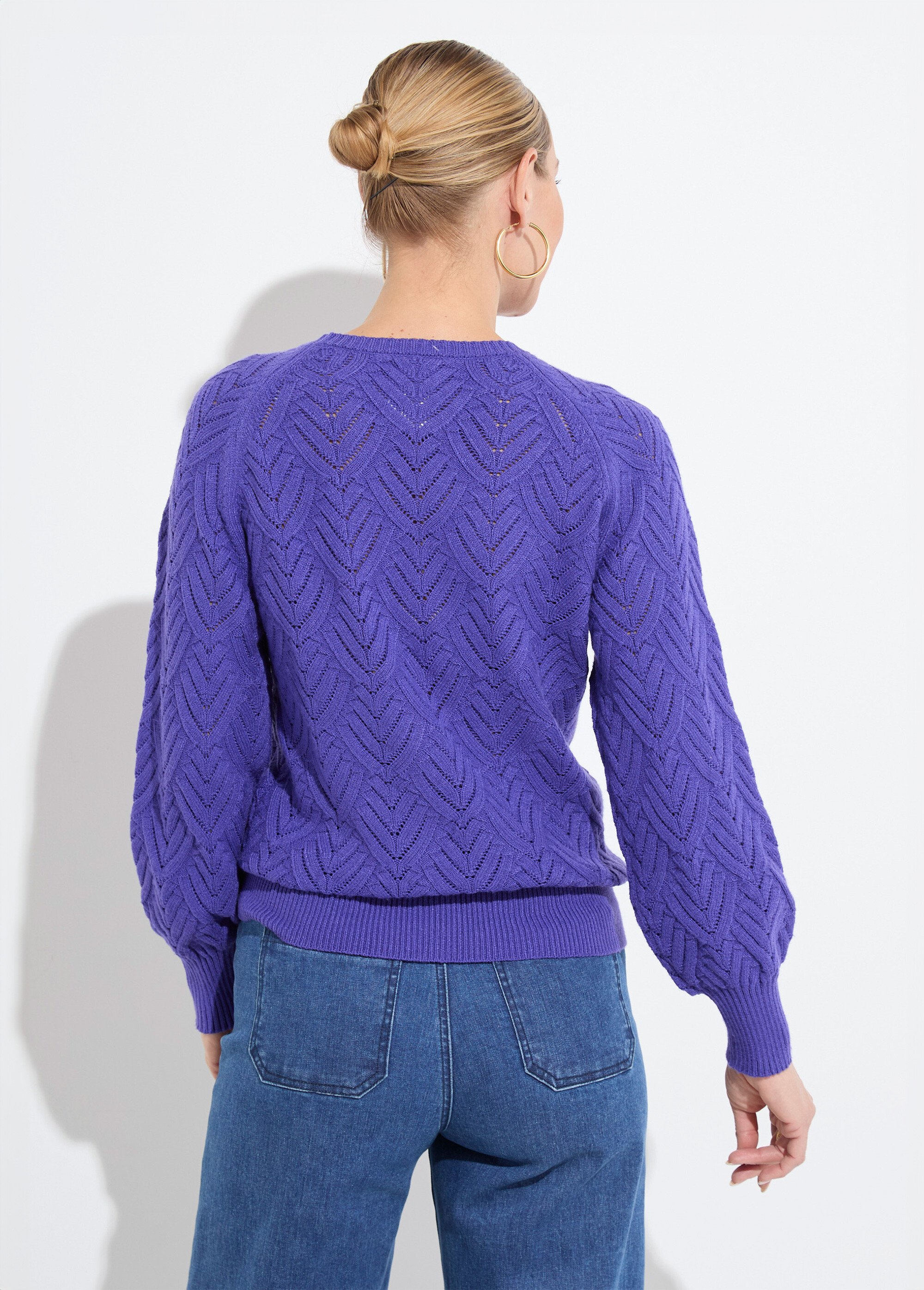 Pull doux court col rond uni ajouré Femme Violet PAVINA DO1