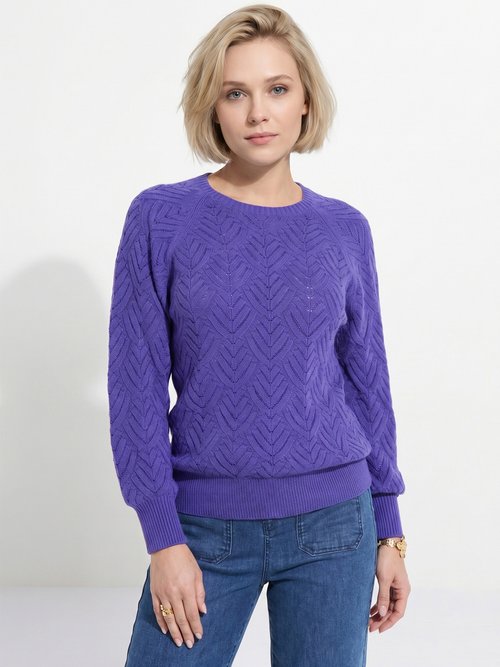 Pull doux court col rond uni ajouré Femme Violet PAVINA FA1
