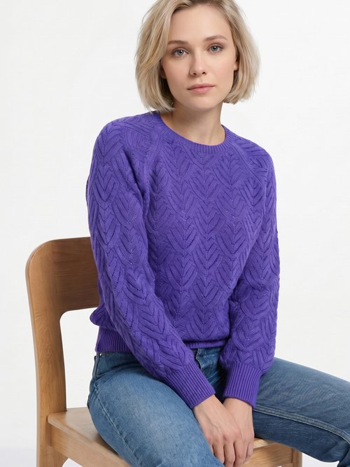 Pull doux court col rond uni ajouré Femme Violet PAVINA MV1