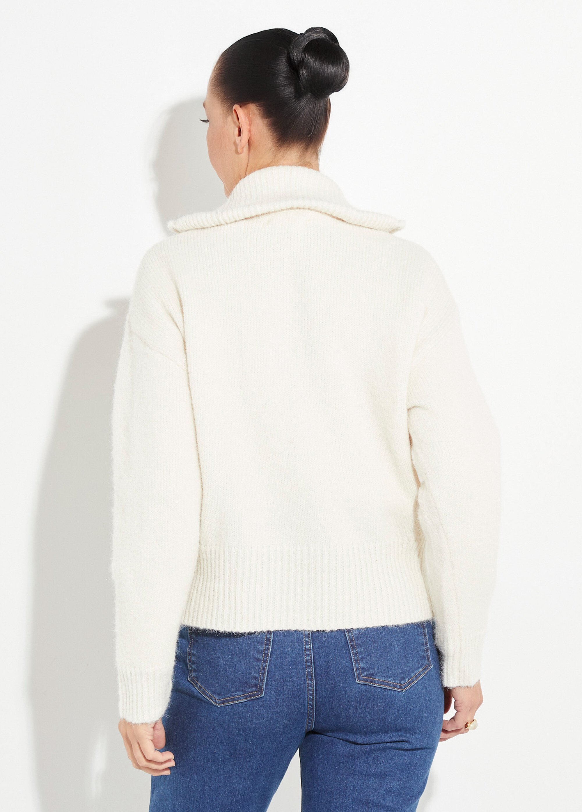 Pull zippé en maille avec col montant Femme Beige IA-AR807 DO1