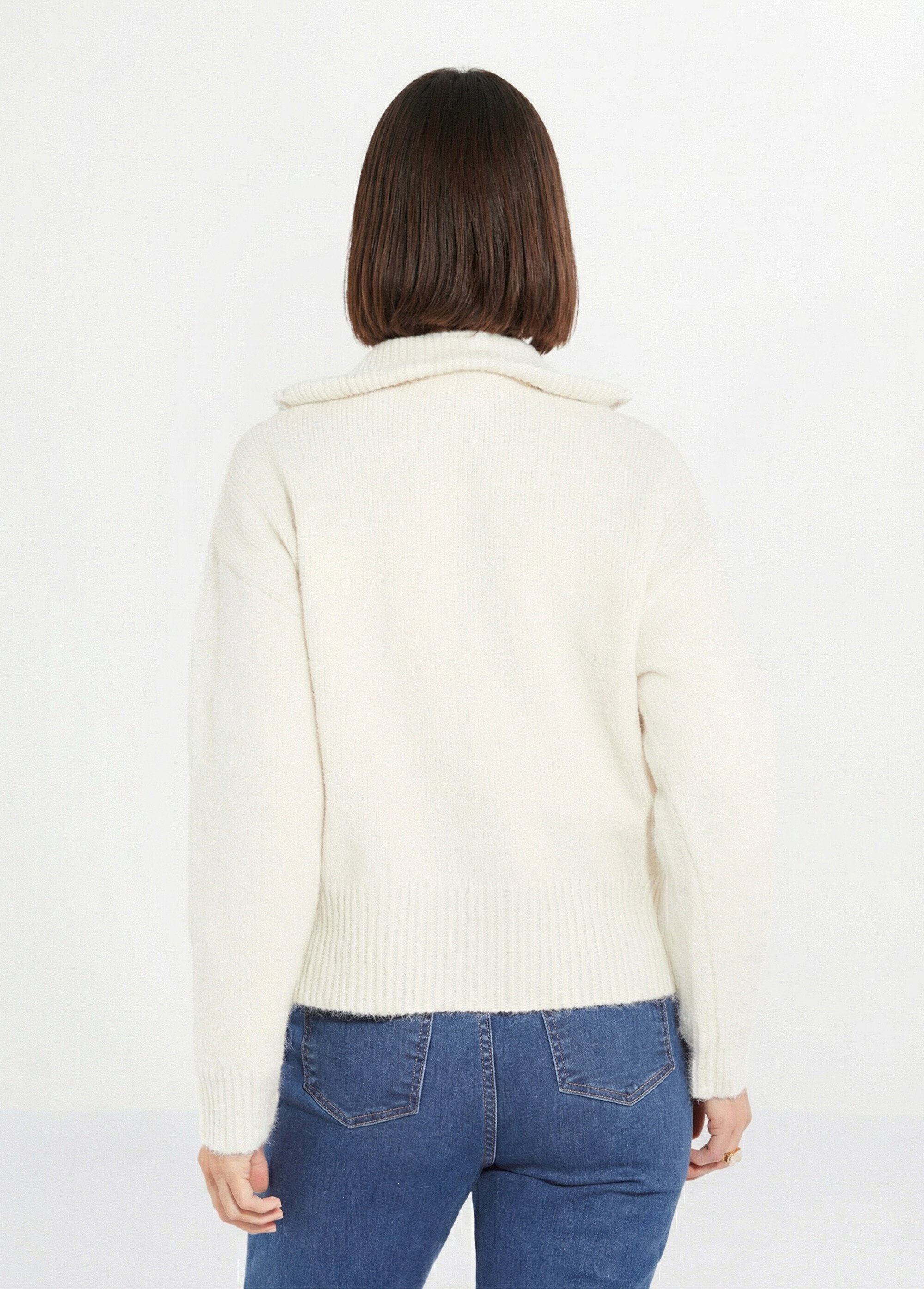 Pull zippé en maille avec col montant