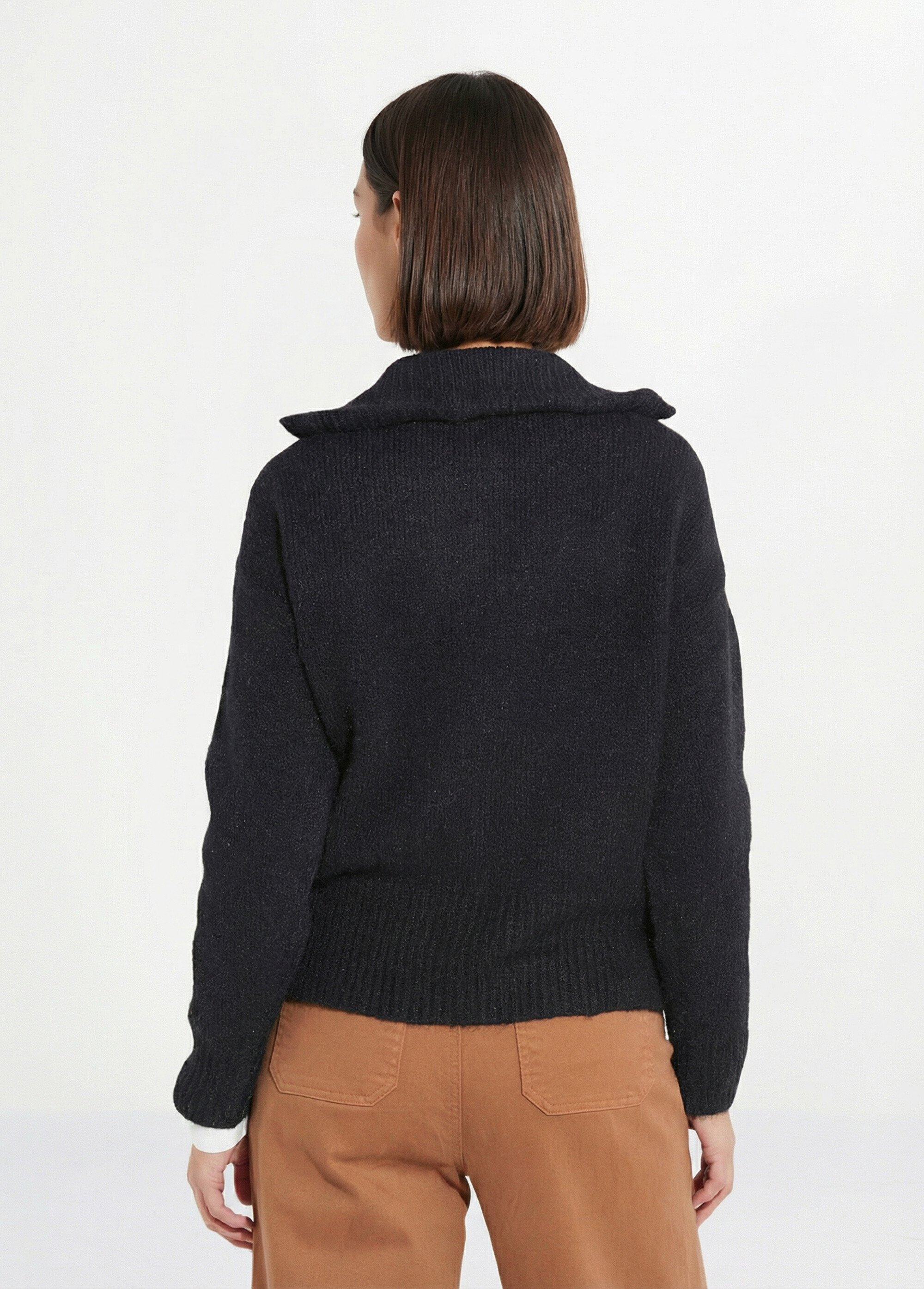 Pull zippé en maille avec col montant