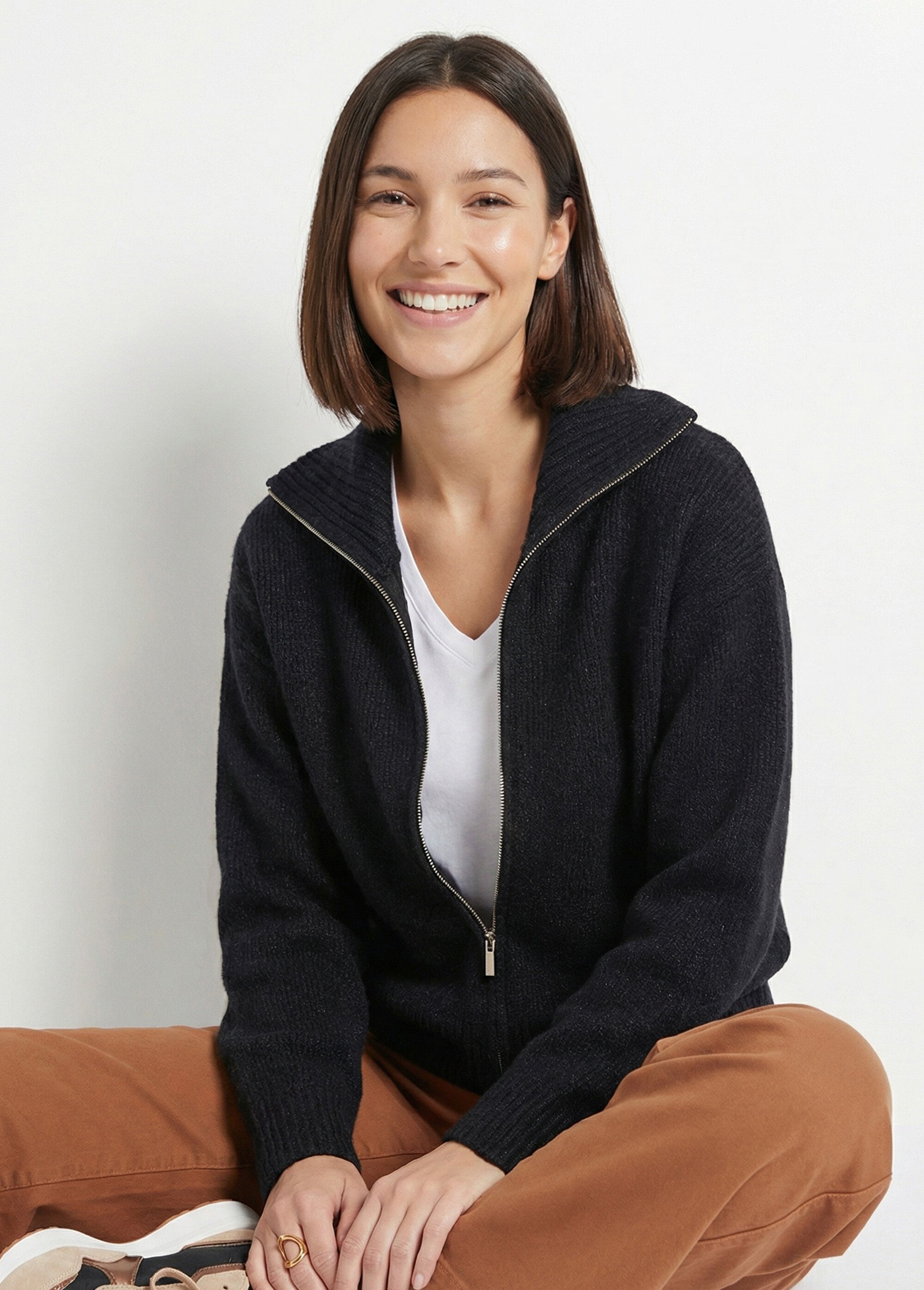 Pull zippé en maille avec col montant