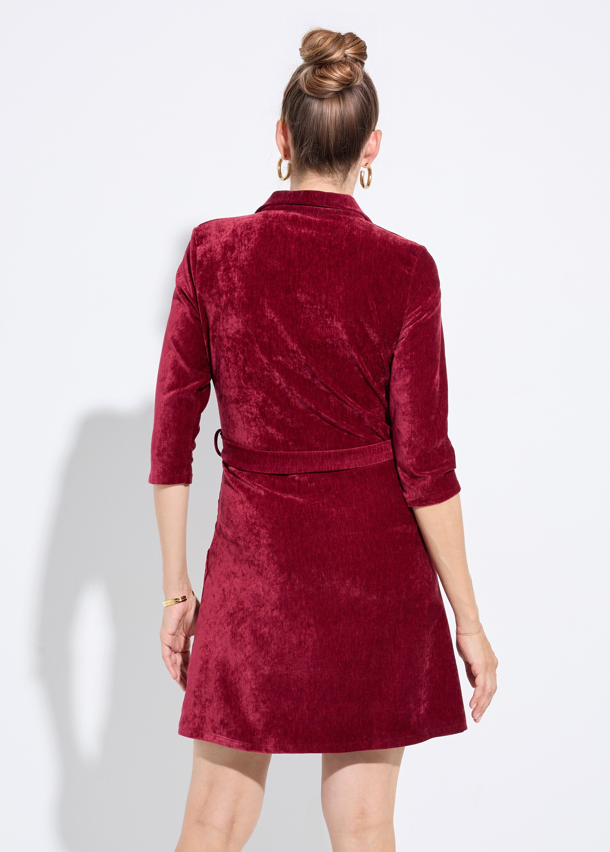 Robe col V à ceinturer en velours ras Femme Rouge FI-XENONVEL DO1
