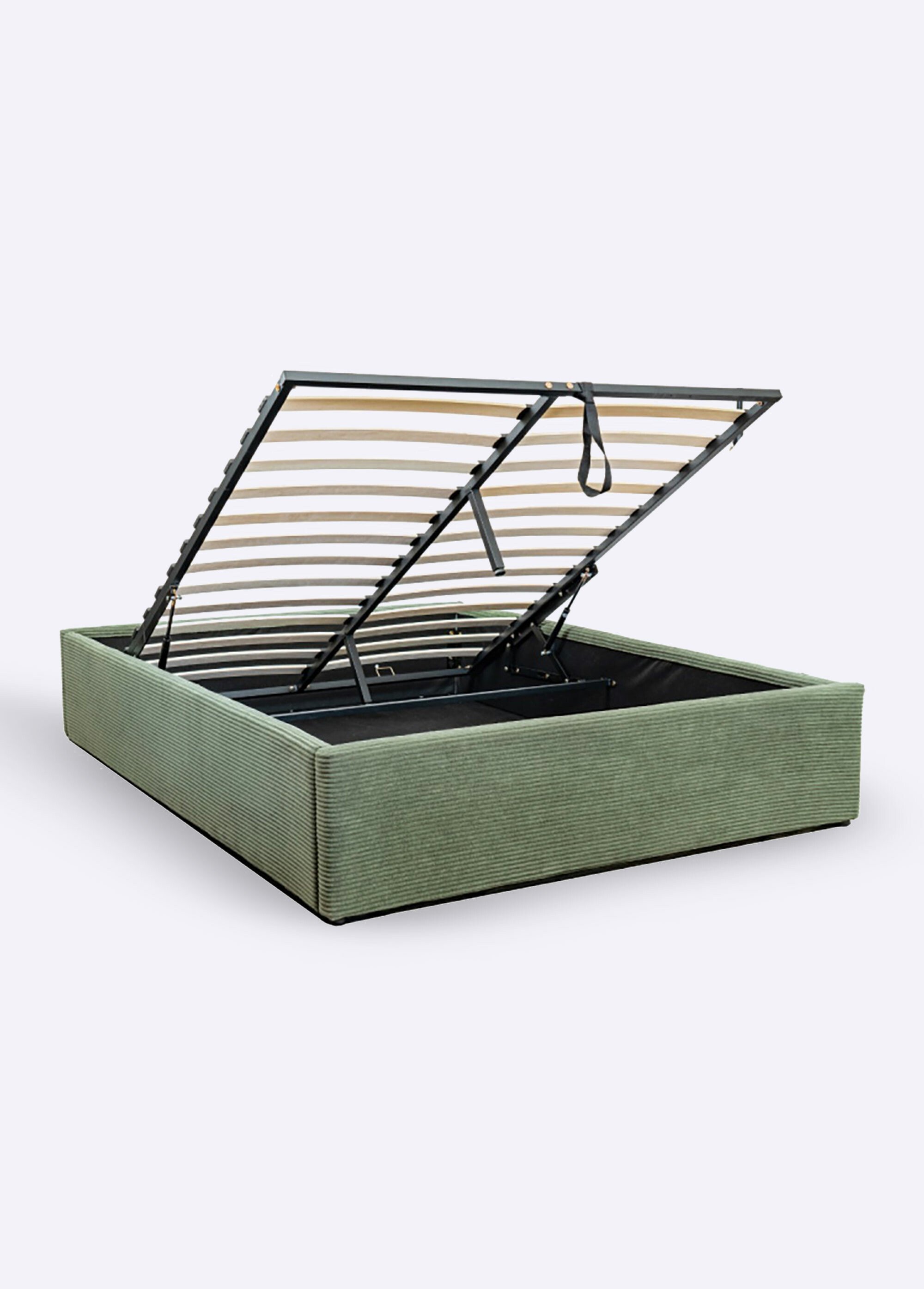 ROMY Lit coffre cotelé avec sommier, 2K VERT CAL-14865133 FA1