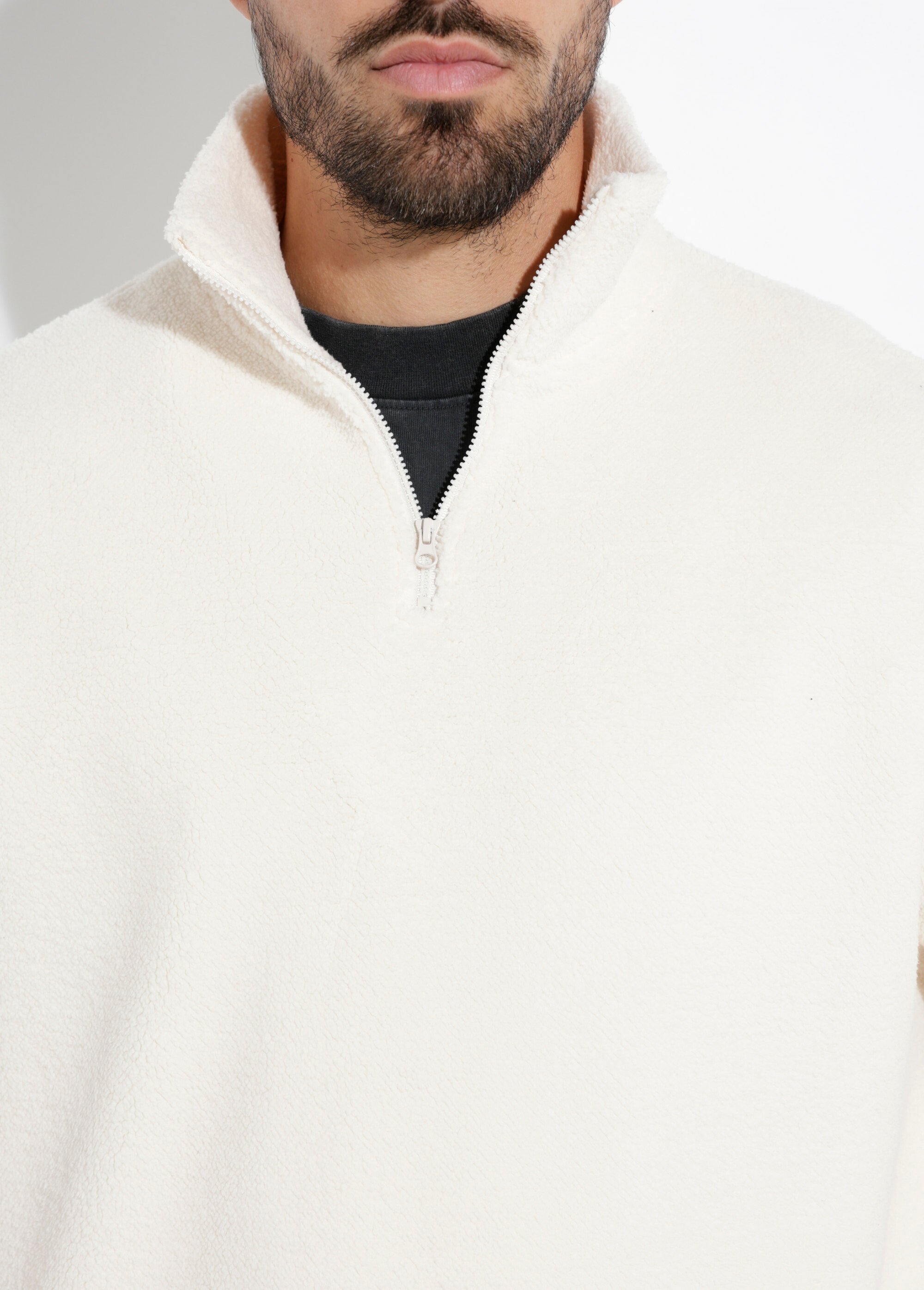 Sweat chaud en polaire col montant zippé Homme Beige FRI89925DZ DE1