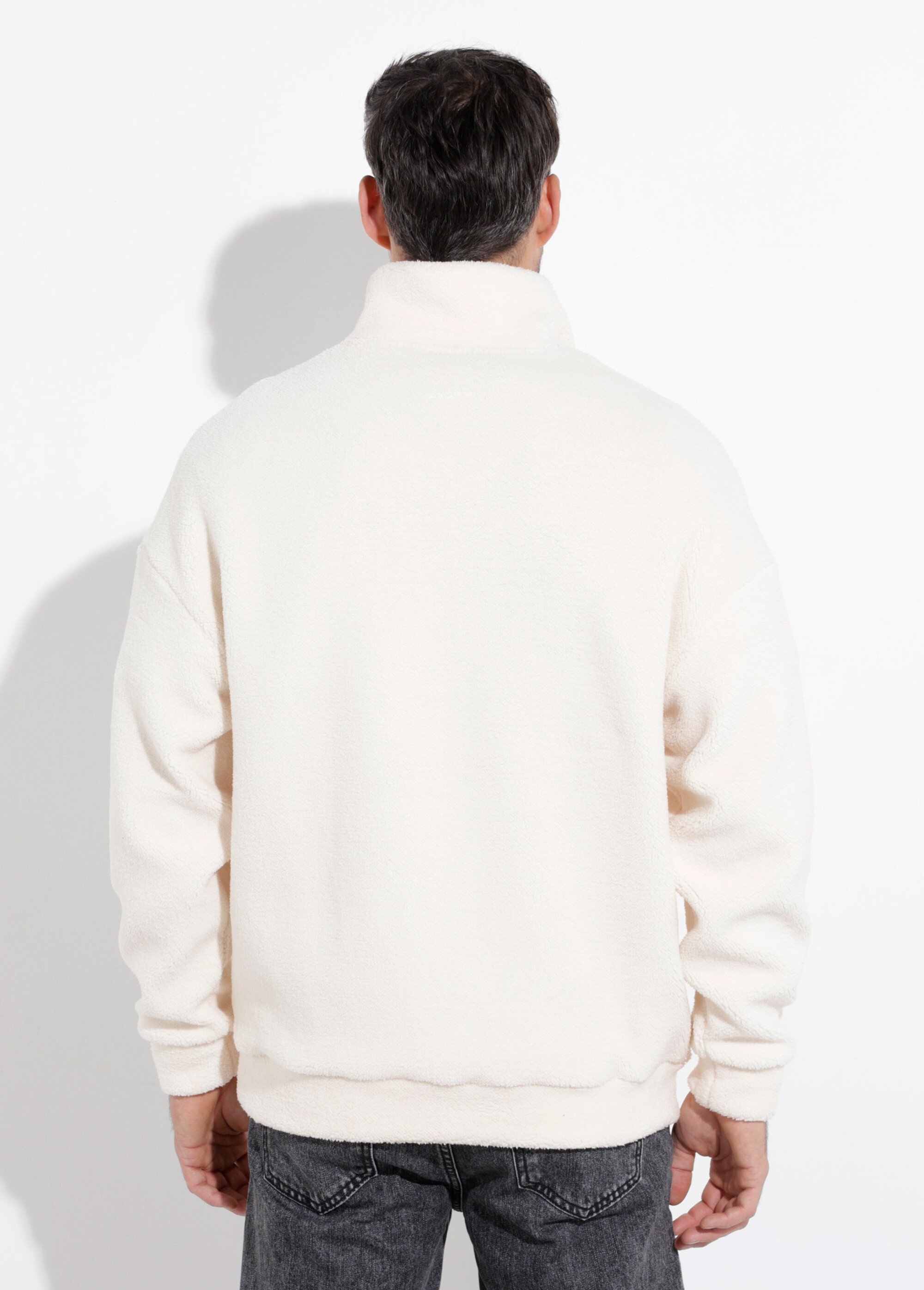 Sweat chaud en polaire col montant zippé Homme Beige FRI89925DZ DO1