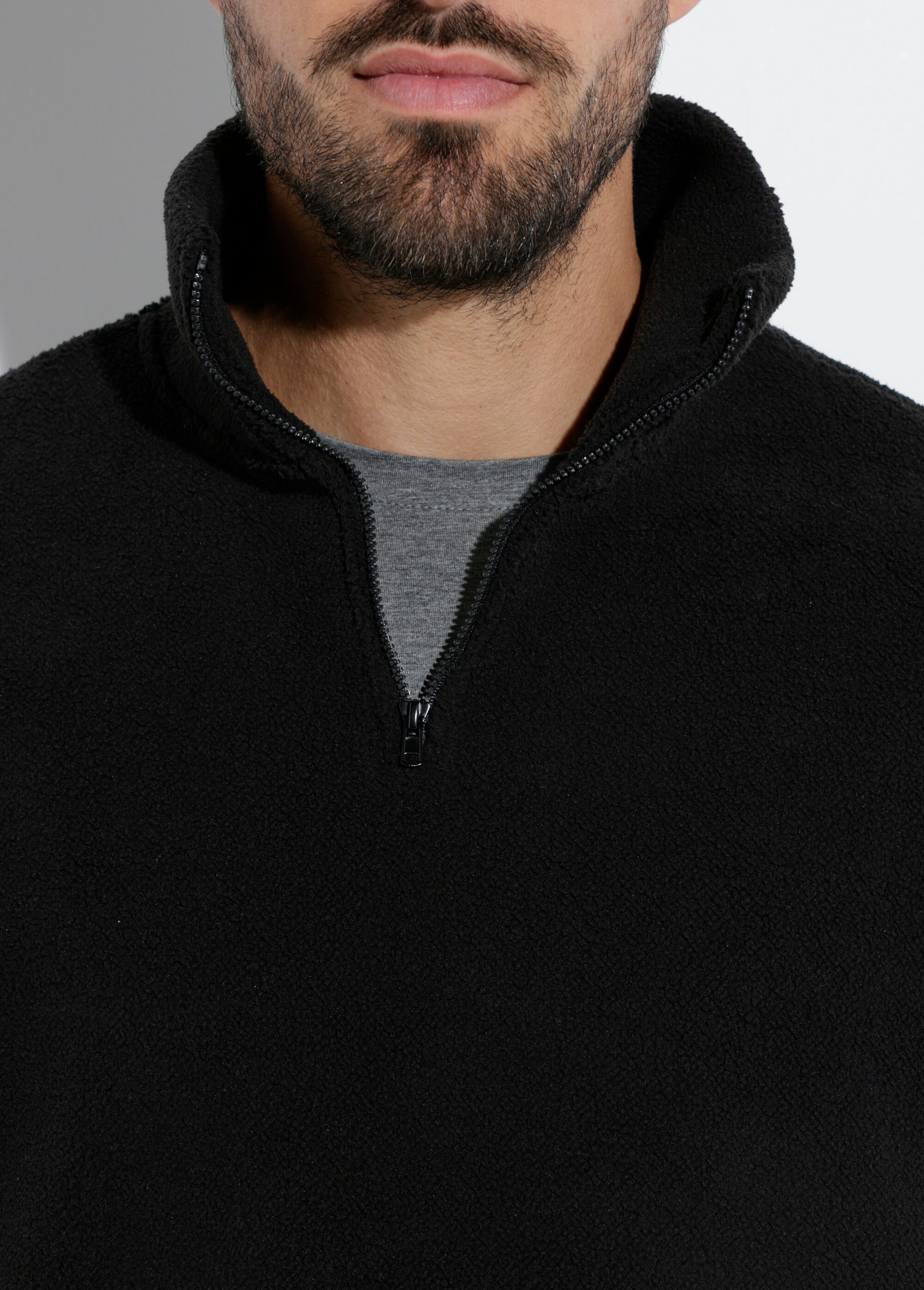 Sweat chaud en polaire col montant zippé Homme Noir FRI89925DZ DE1