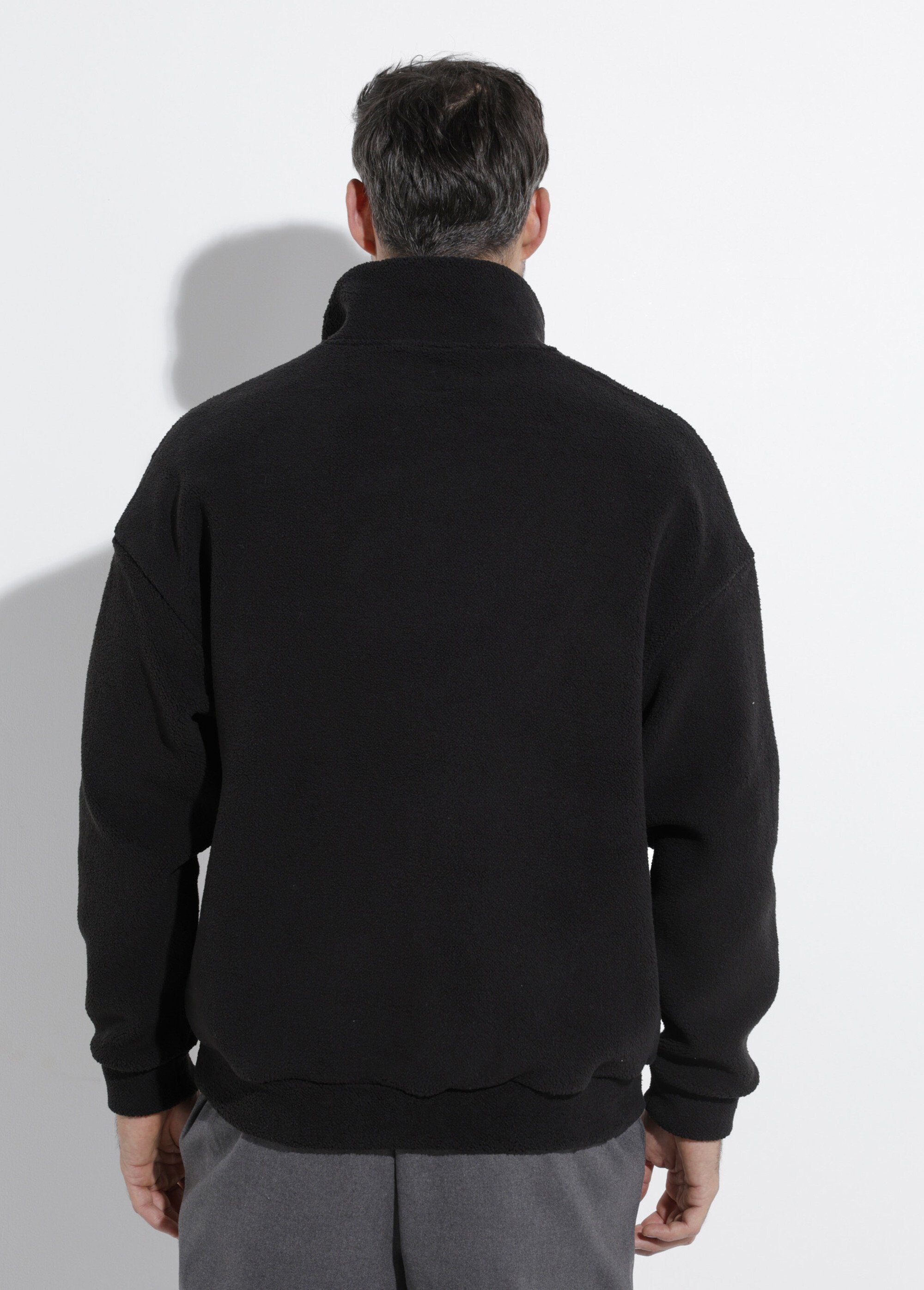 Sweat chaud en polaire col montant zippé Homme Noir FRI89925DZ DO1