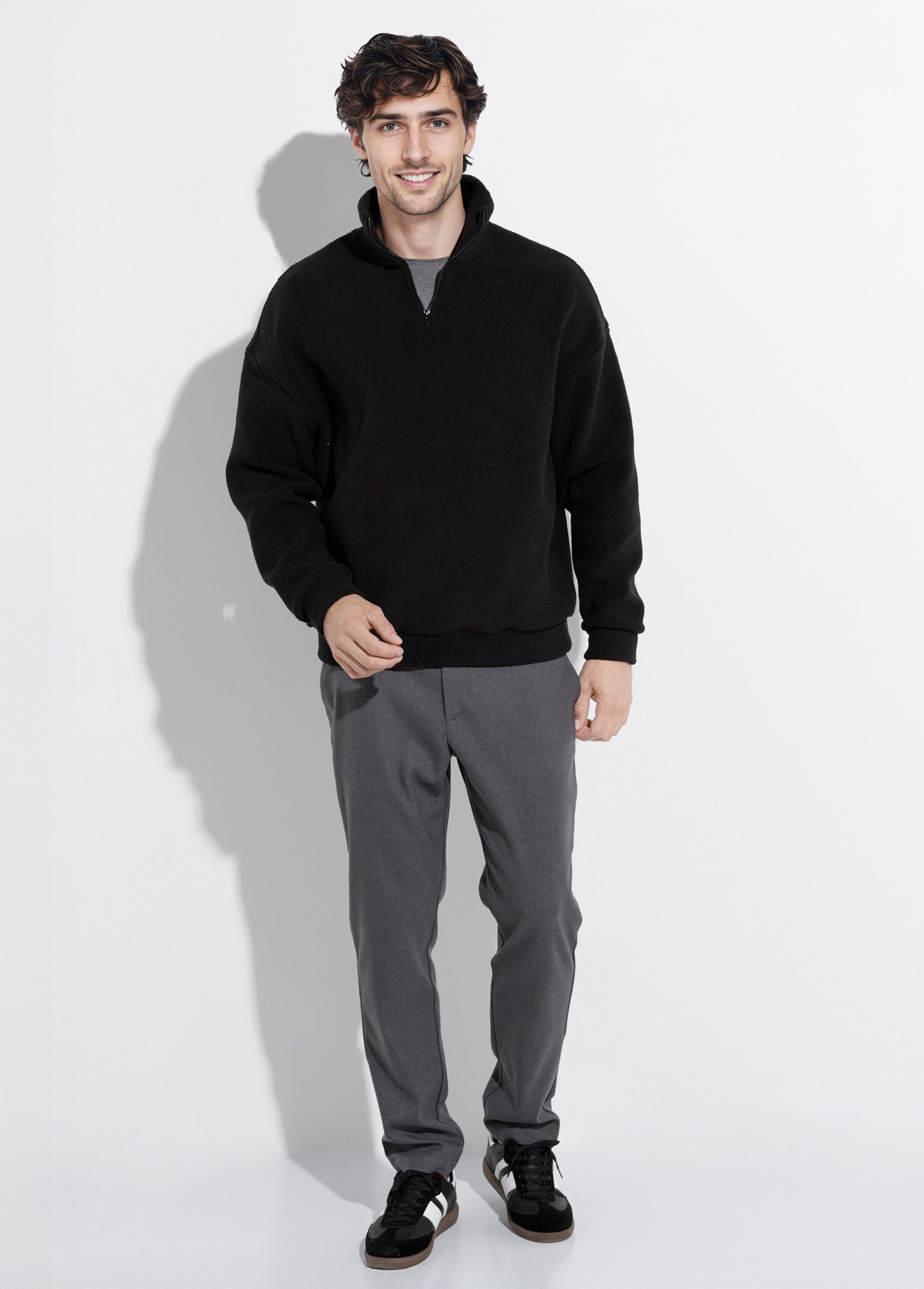 Sweat chaud en polaire col montant zippé Homme Noir FRI89925DZ SF1