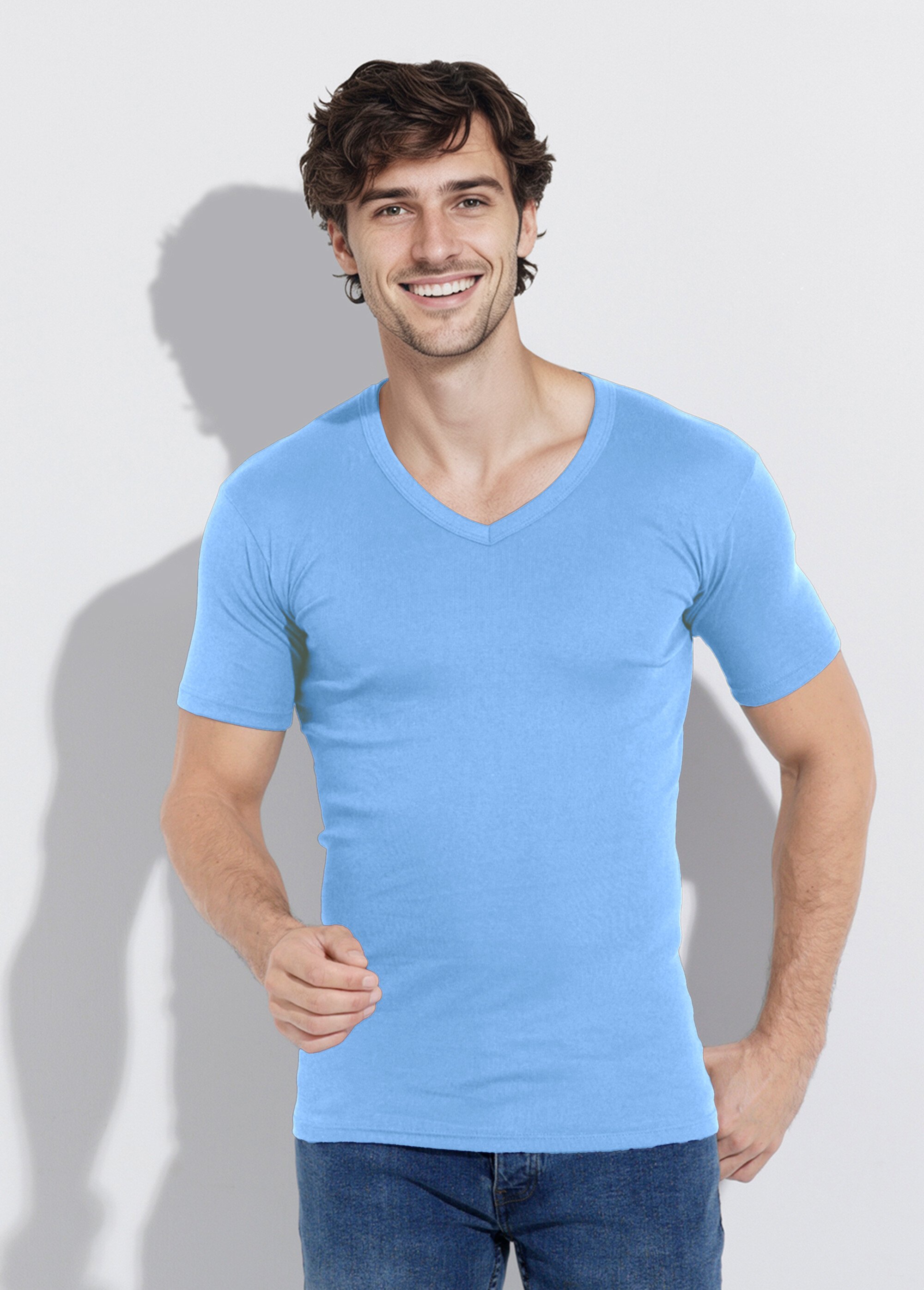 T-shirt en coton avec encolure forme V Homme Bleu ISOREL FA1