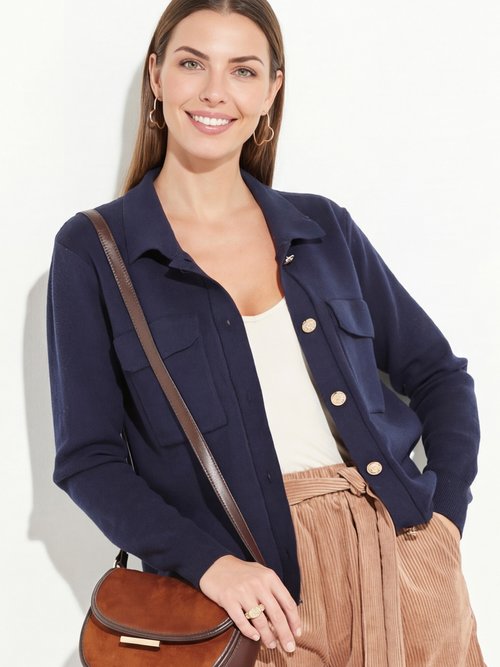 Veste maille jacquard et boutons métal Femme Bleu IA-AR304 MV1