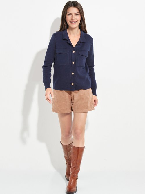 Veste maille jacquard et boutons métal Femme Bleu IA-AR304 SF1