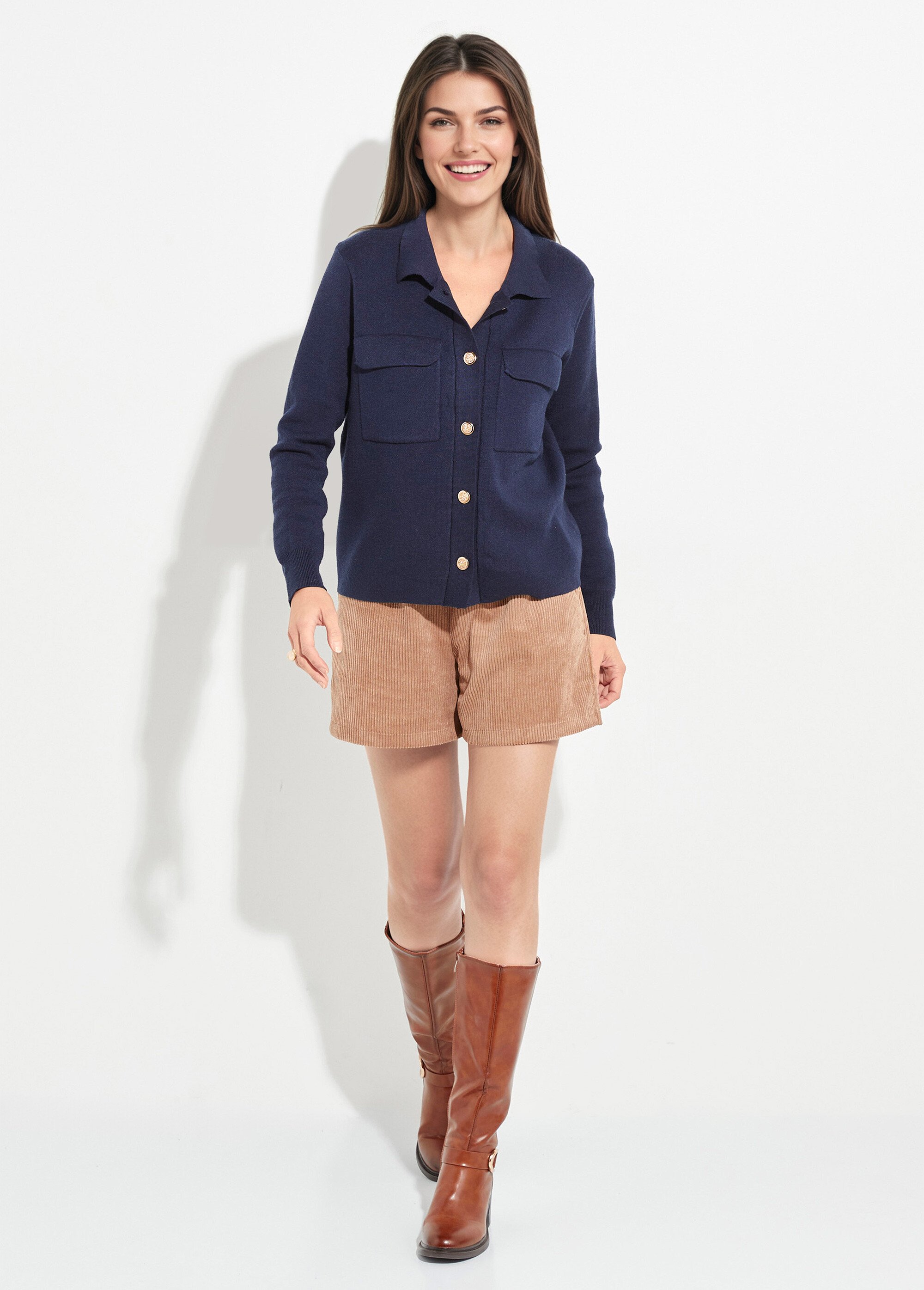 Veste maille jacquard et boutons métal Femme Bleu IA-AR304 SF1