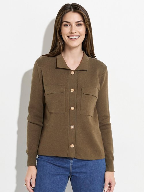 Veste maille jacquard et boutons métal Femme Vert IA-AR304 FA1