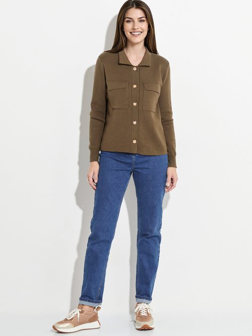 Veste maille jacquard et boutons métal Femme Vert IA-AR304 SF1