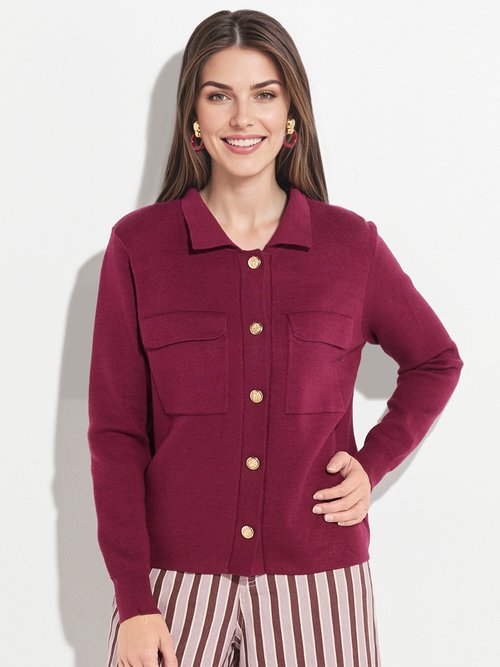 Veste maille jacquard et boutons métal Femme Rouge IA-AR304 FA1