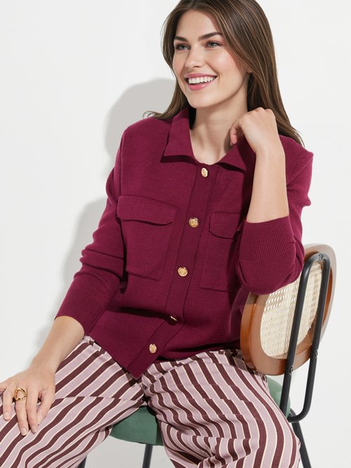 Veste maille jacquard et boutons métal Femme Rouge IA-AR304 MV1