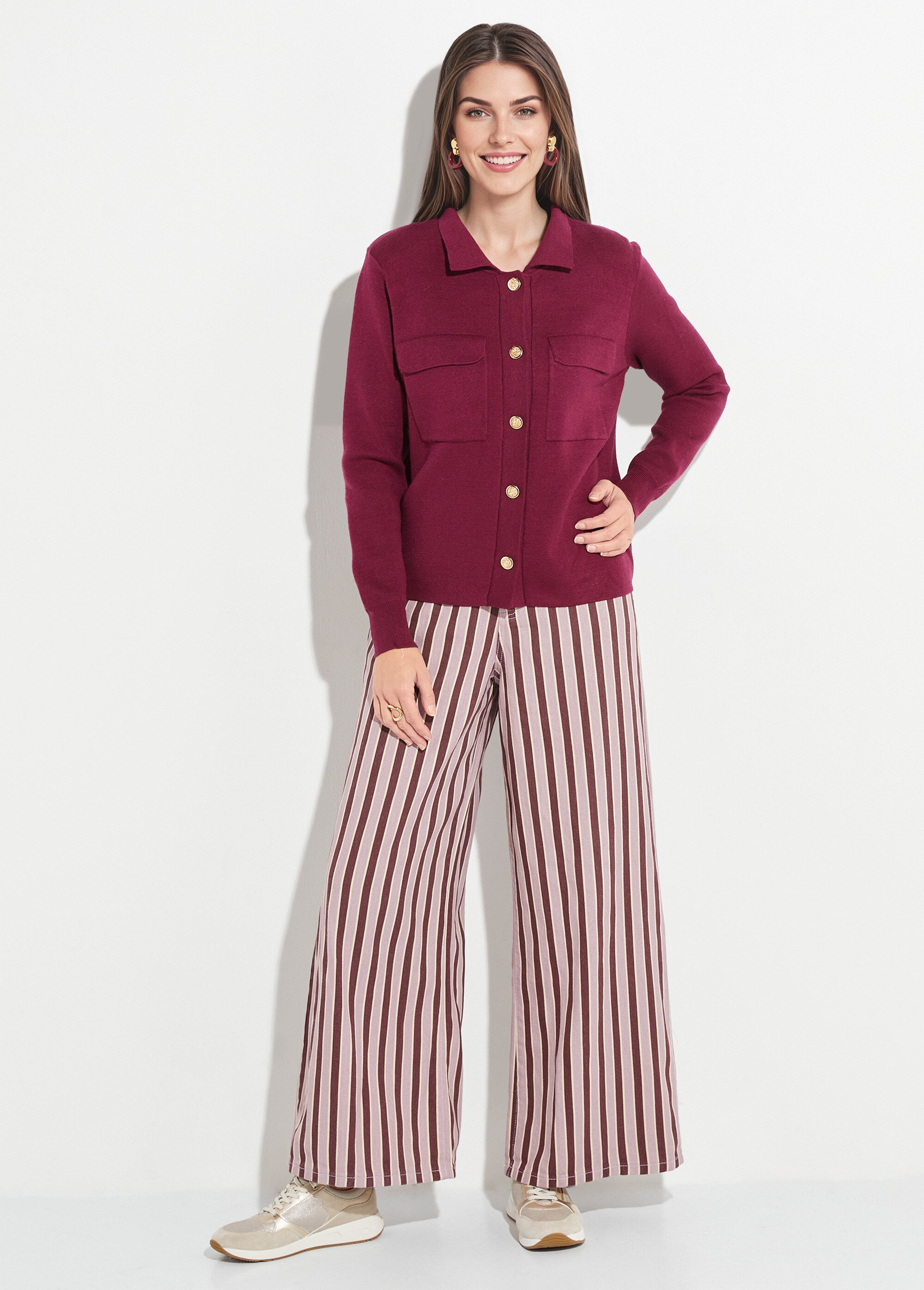 Veste maille jacquard et boutons métal Femme Rouge IA-AR304 SF1