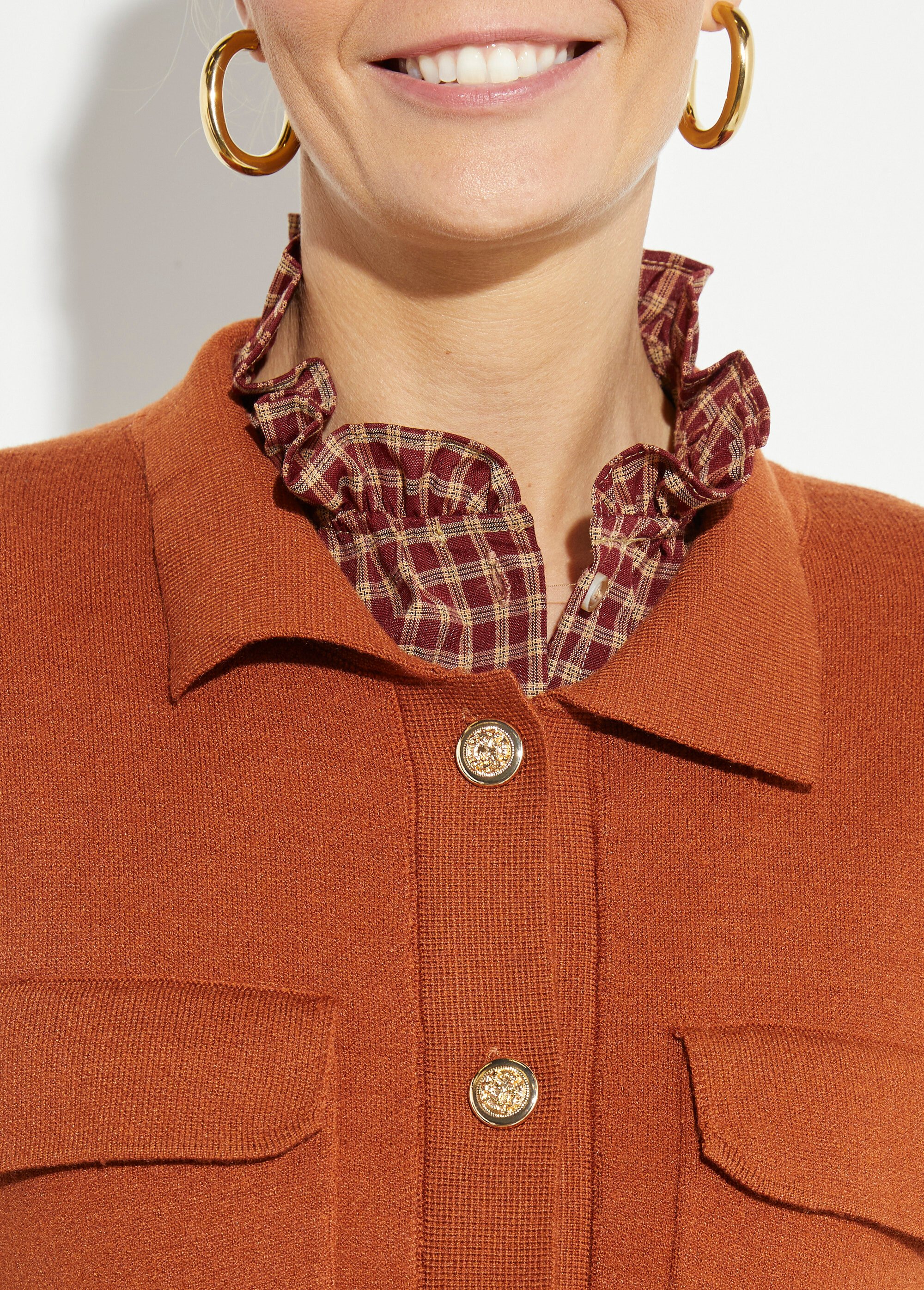 Veste maille jacquard et boutons métal Femme Rouge IA-AR304 DE1