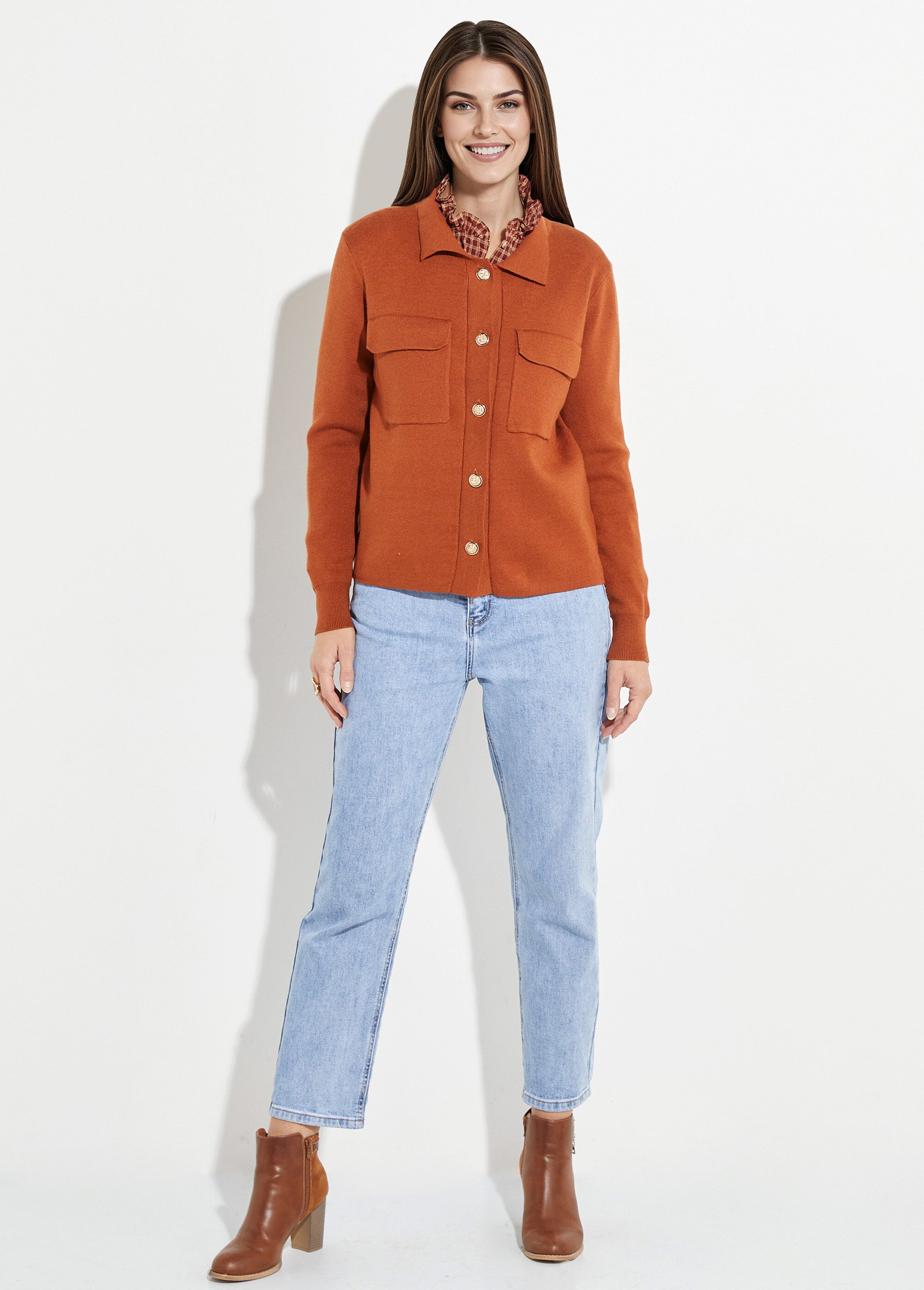 Veste maille jacquard et boutons métal Femme Rouge IA-AR304 SF1