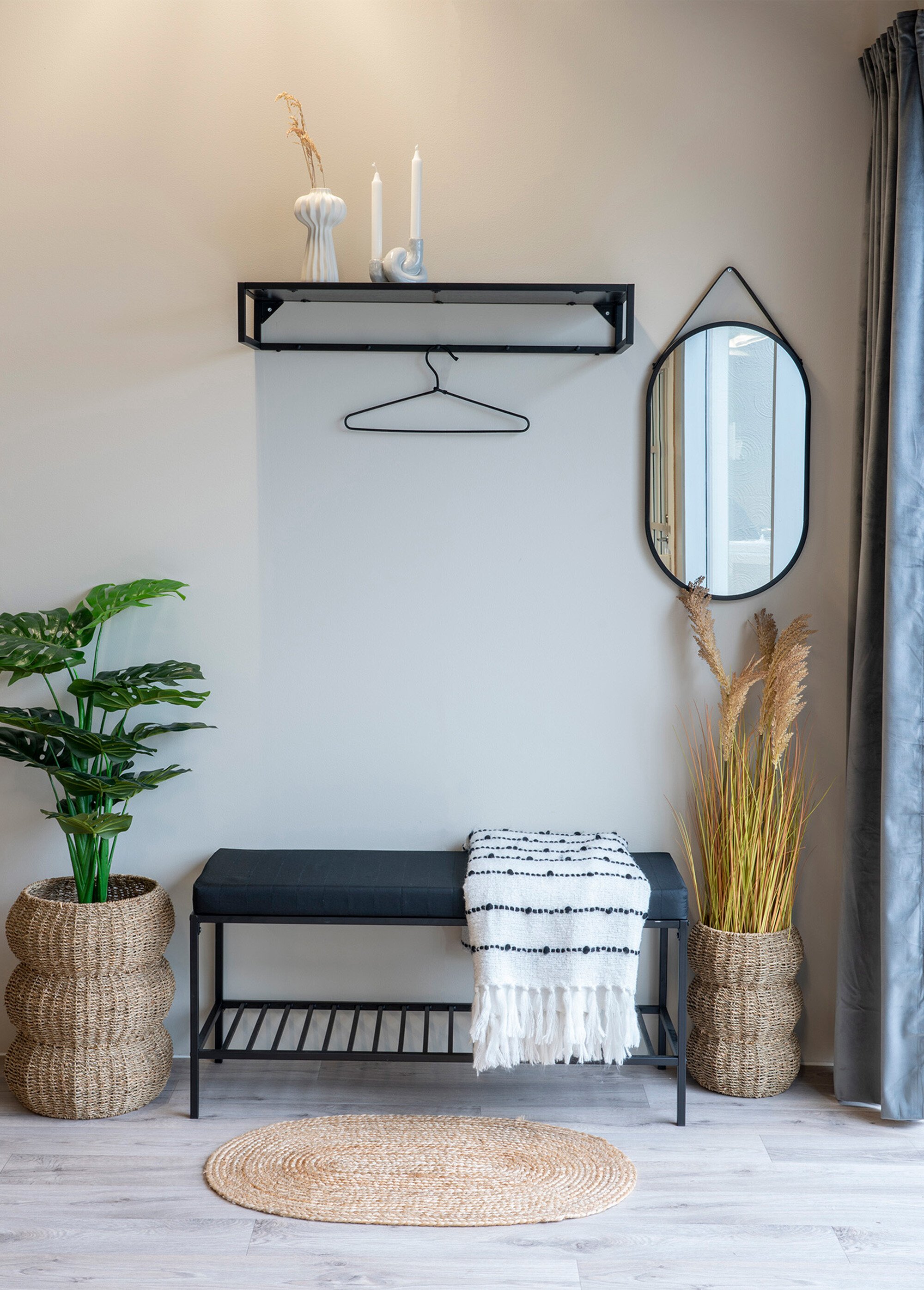 Banc d'entrée avec coussin ton sur ton NOIR HN-1401250 SI1