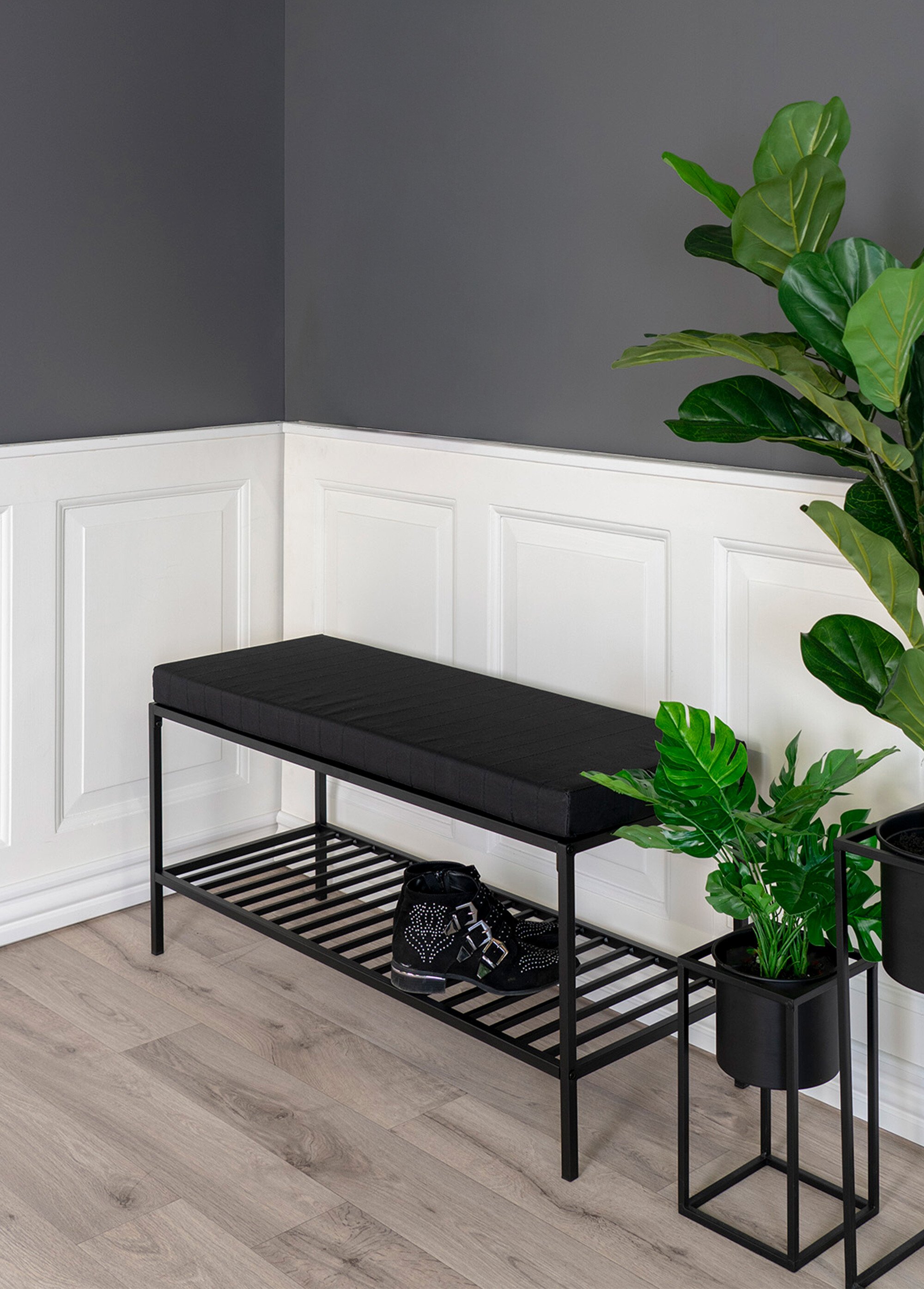 Banc d'entrée avec coussin ton sur ton NOIR HN-1401250 SI2