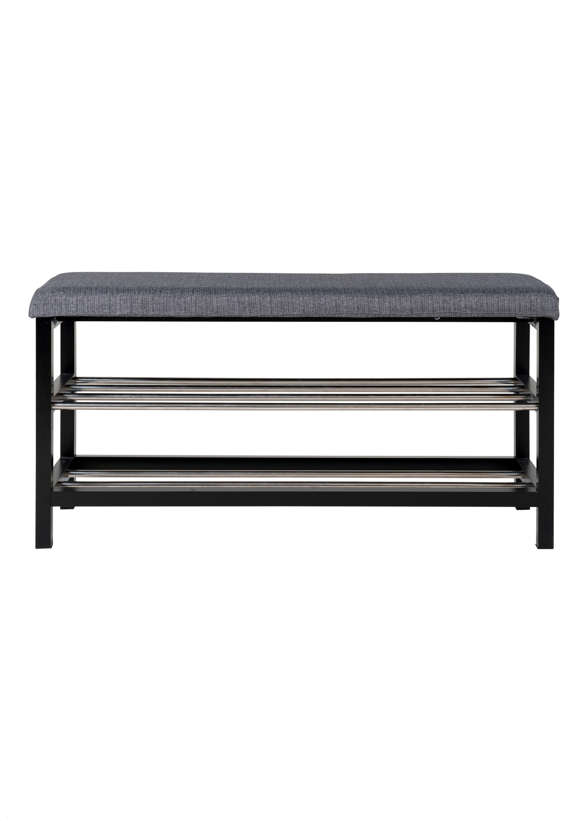Banc en peuplier, 2 niveaux rangement GRIS HN-1401090 DE1