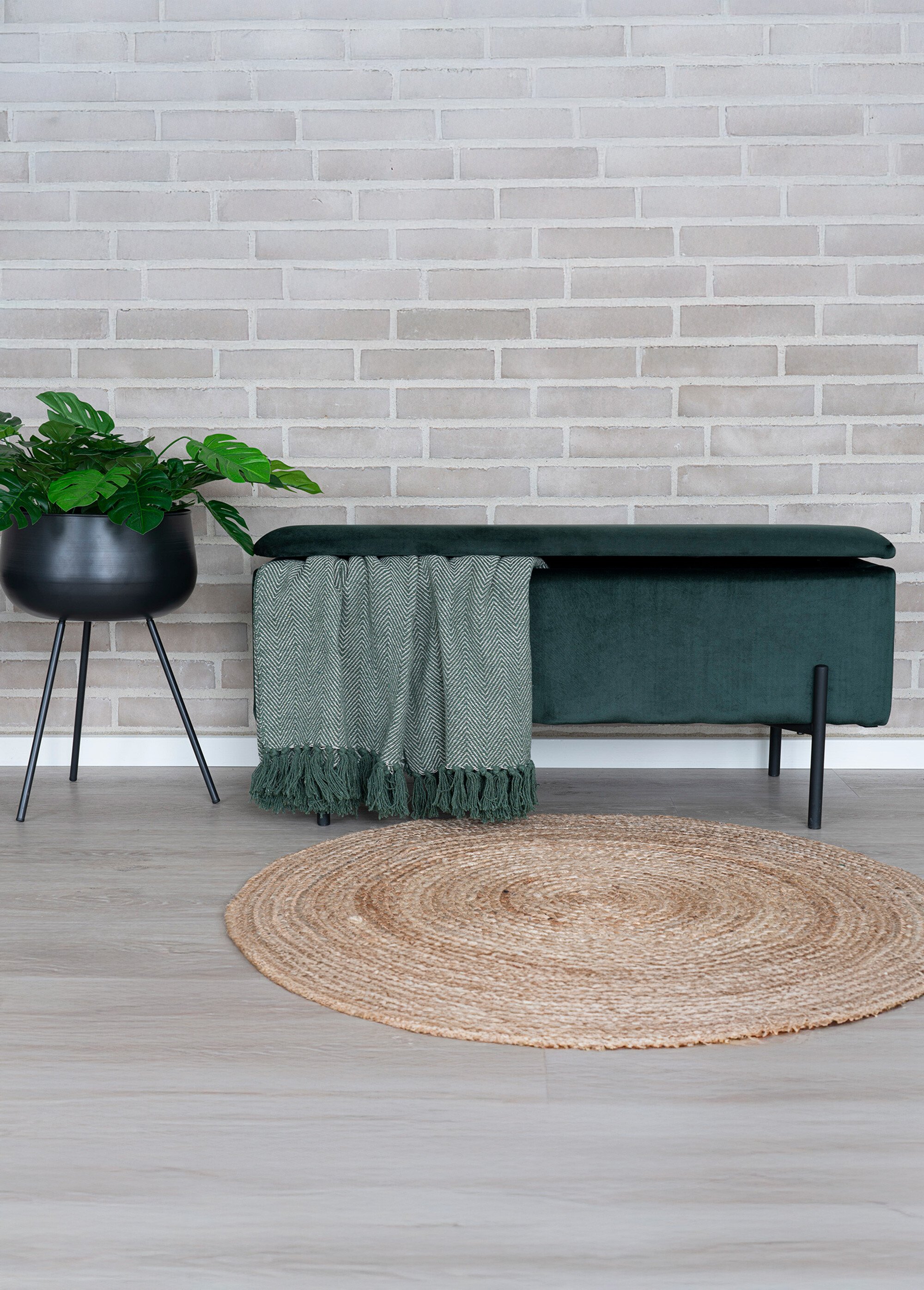 Banc velours, coffre de rangement 2V VERT HN-1409070 SI1
