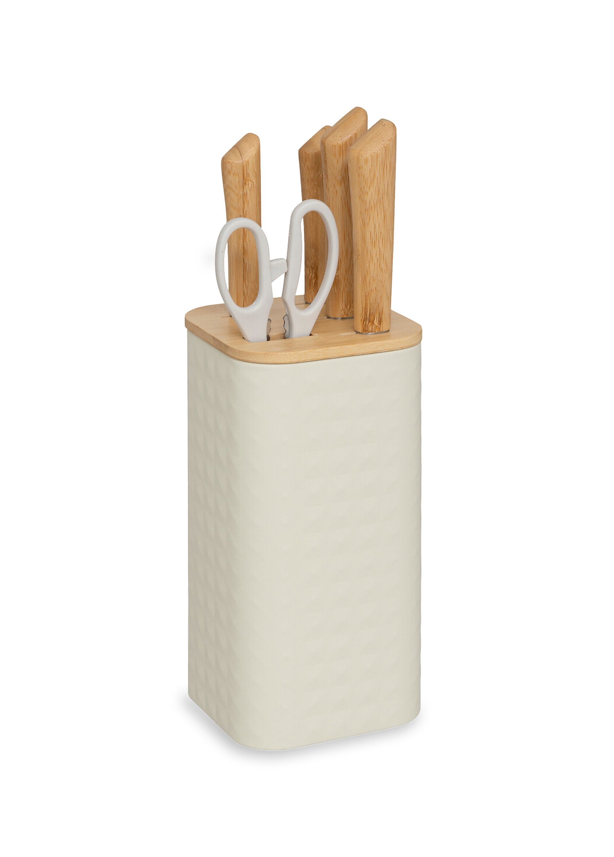 Bloc 4 couteaux + ciseaux, inox / bambou Beige JJA-190134 FA1