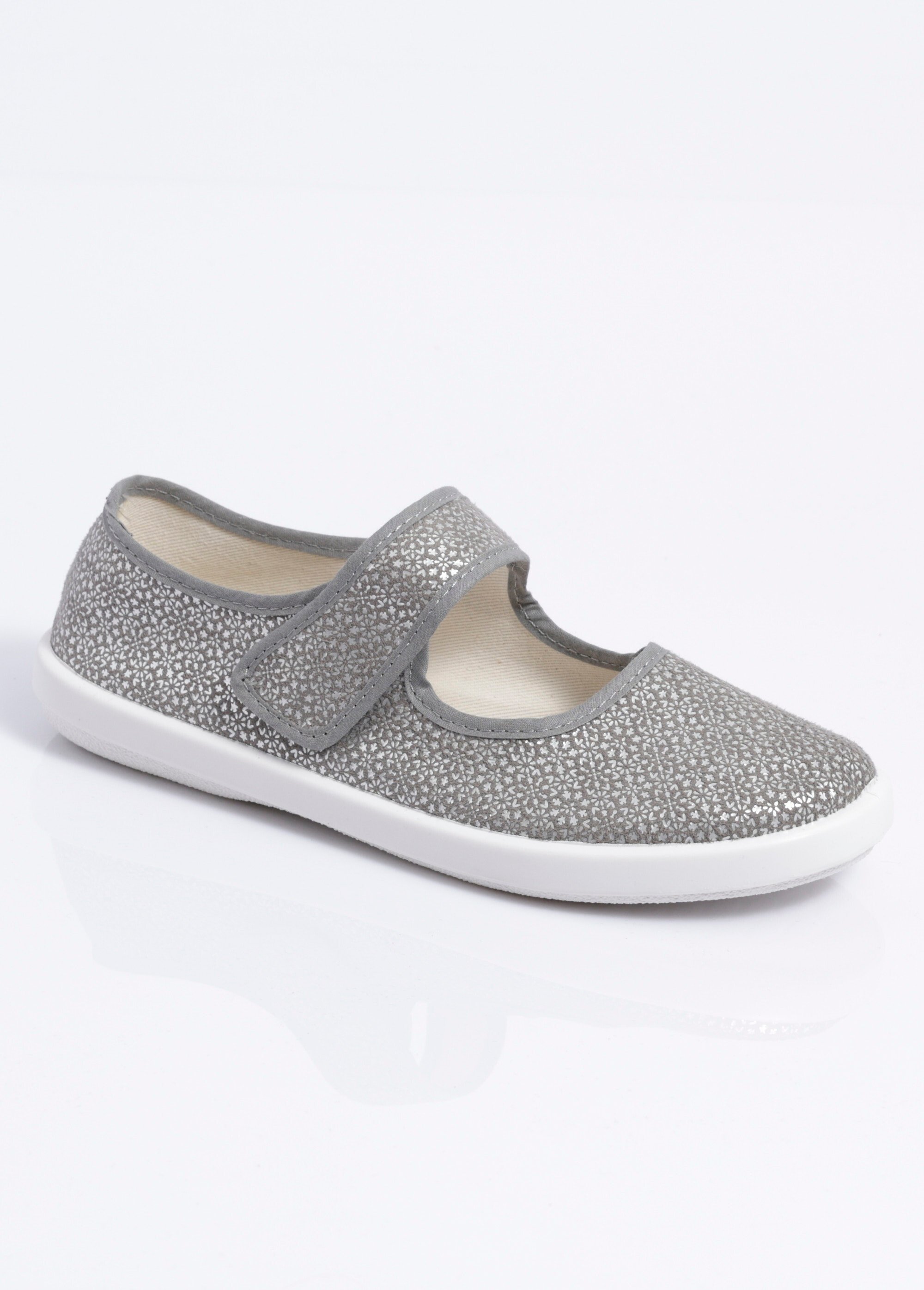 Chaussons babies à scratch largeur confort Femme Gris OKRAUT FA1