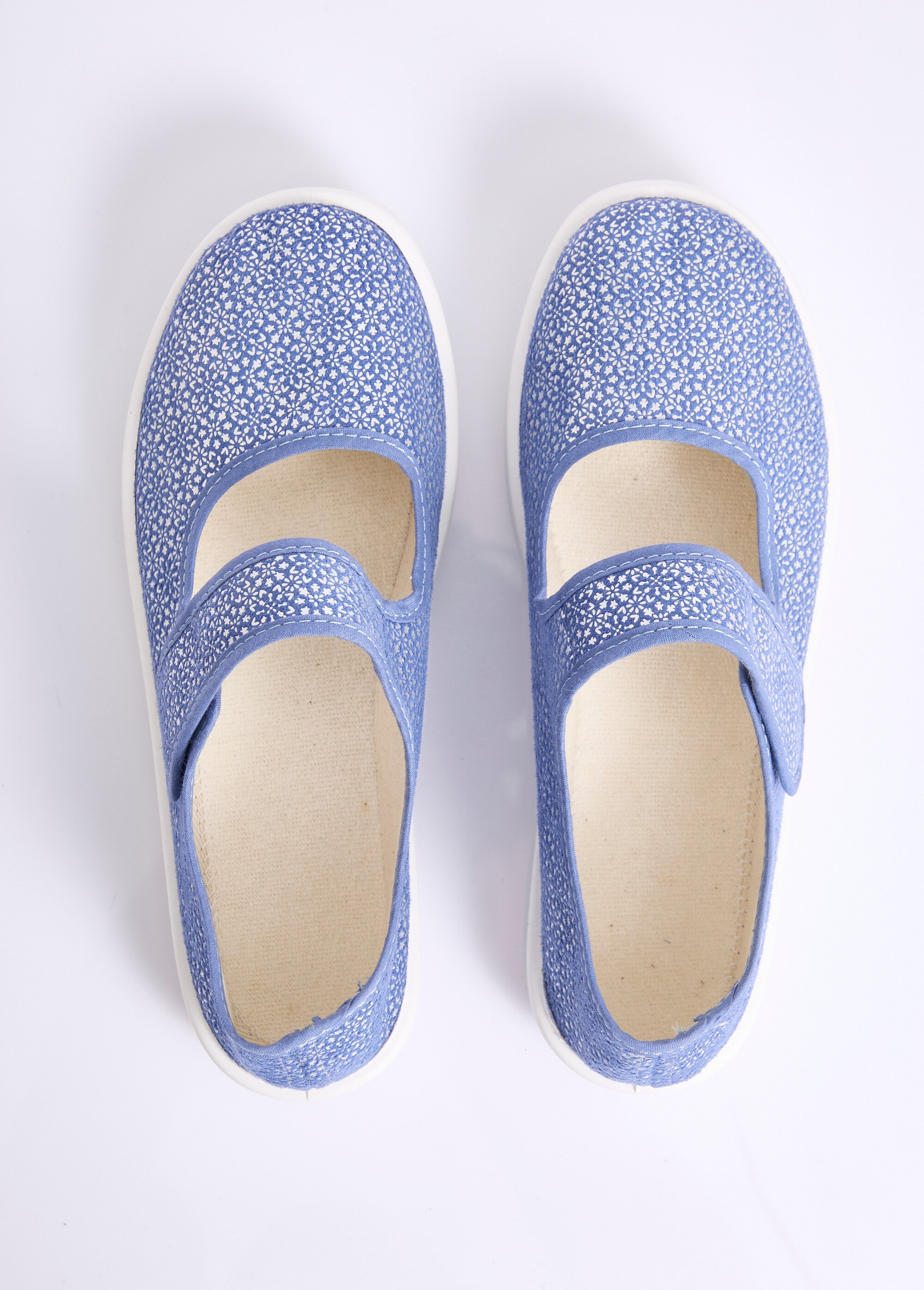 Chaussons babies à scratch largeur confort Femme Bleu OKRAUT OV1